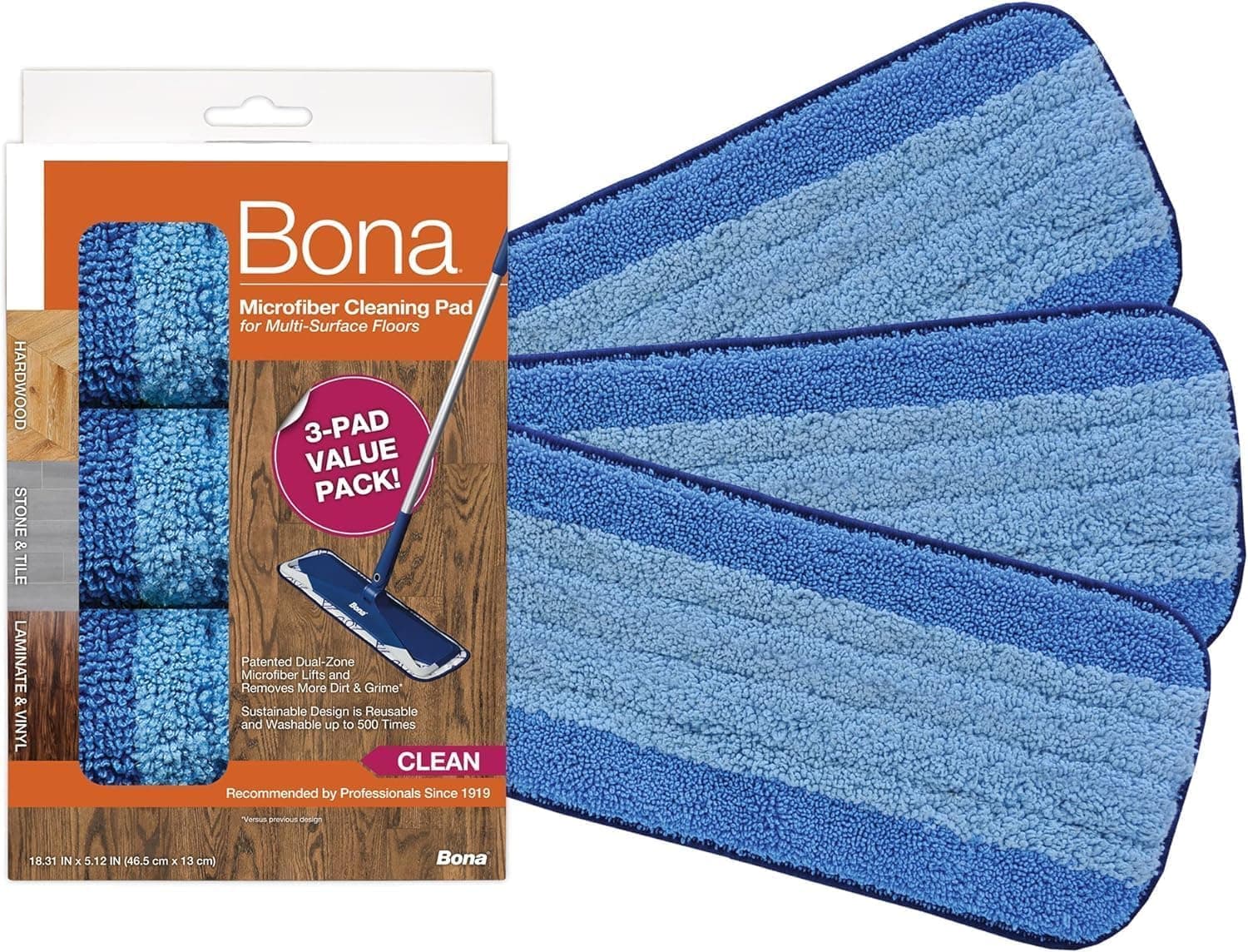 Microfiber Cleaning Pads Pack of 3 | Reusable, Washable Mop Cloth for Wood, Marble, Tile, Vinyl & Laminate Floors | Non-Scratch, High Absorbent, Wet & Dry Use