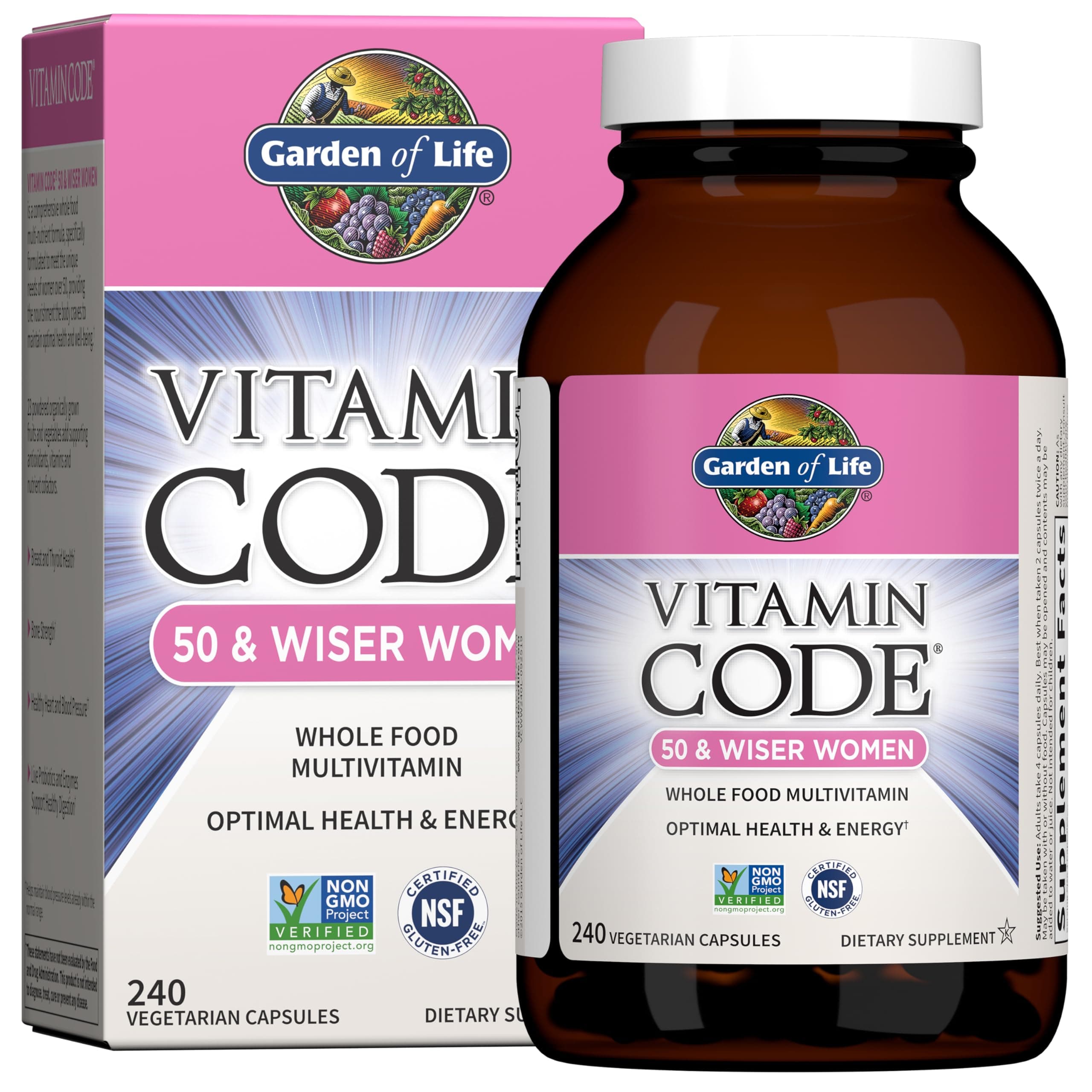 Multivitamin for Women 50 & Over, Vitamin Code Women 50 & Wiser Multi - 240 Capsules with Vitamins A, B, C, D3, E & K, CoQ10, Probiotics & Enzymes