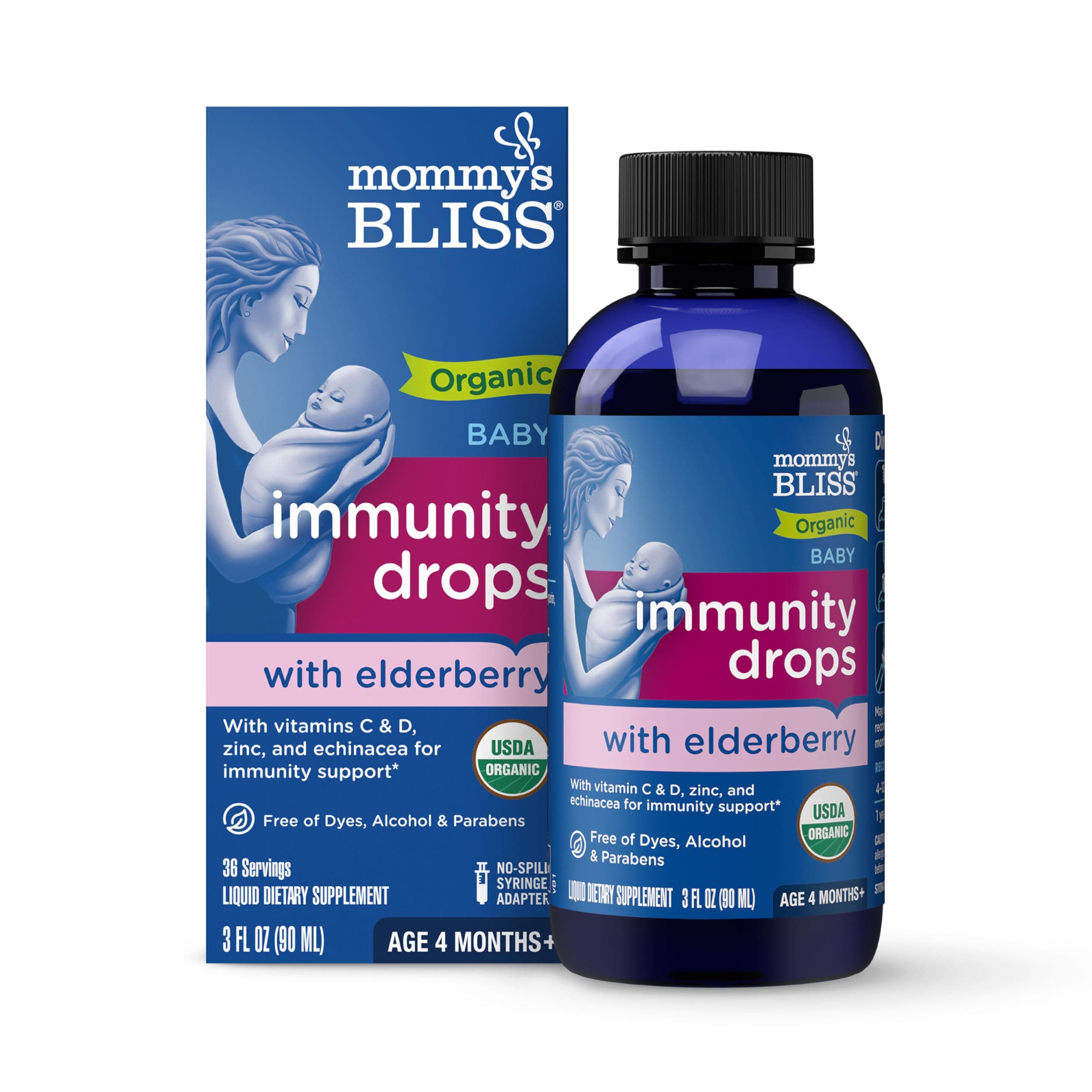 Mommy's Bliss Organic Baby Elderberry Drops, Immnity Support with Vitamins, Prebiotics, Zinc & Organic Echinacea, Age 4 Months +, 3 Fl Oz (36 Servings)