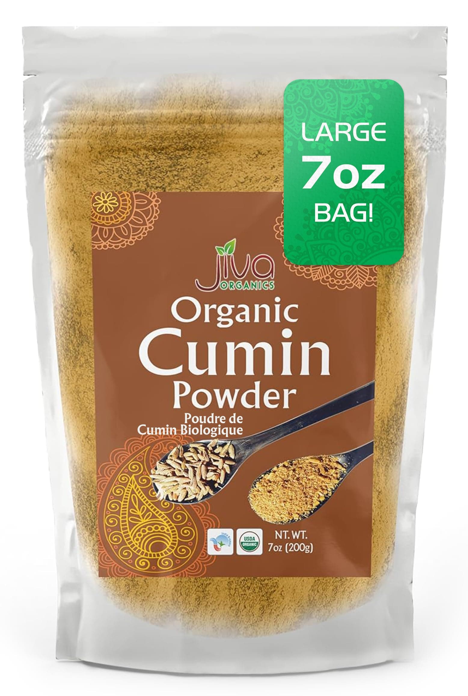 Jiva Organics Organic Ground Cumin Powder 7 ounce - 100% Pure & Non-GMO (Ground Cumin Seeds)