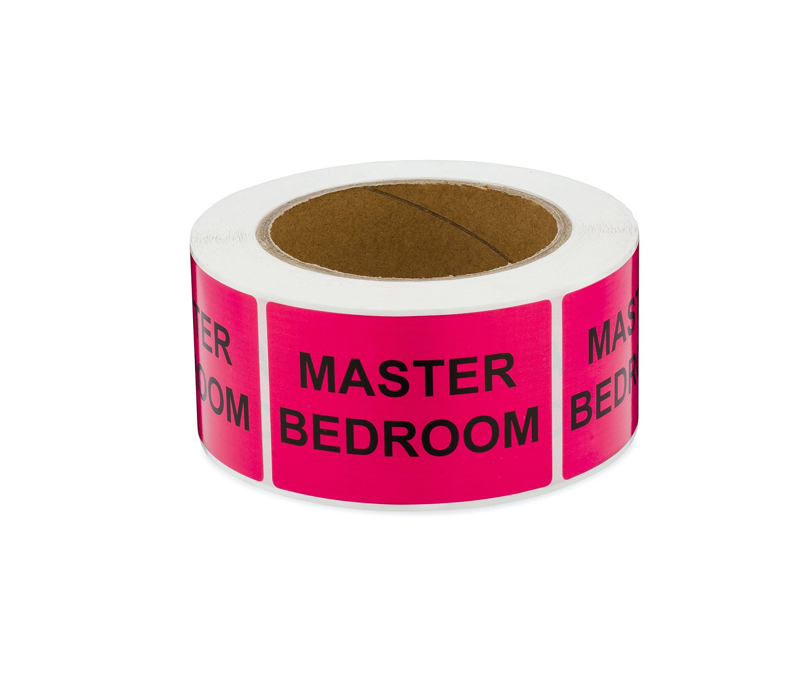 Saurus Home Moving Labels, Master Bedroom, 500 Per Roll, 2"H X 3"W, Fluorescent Pink