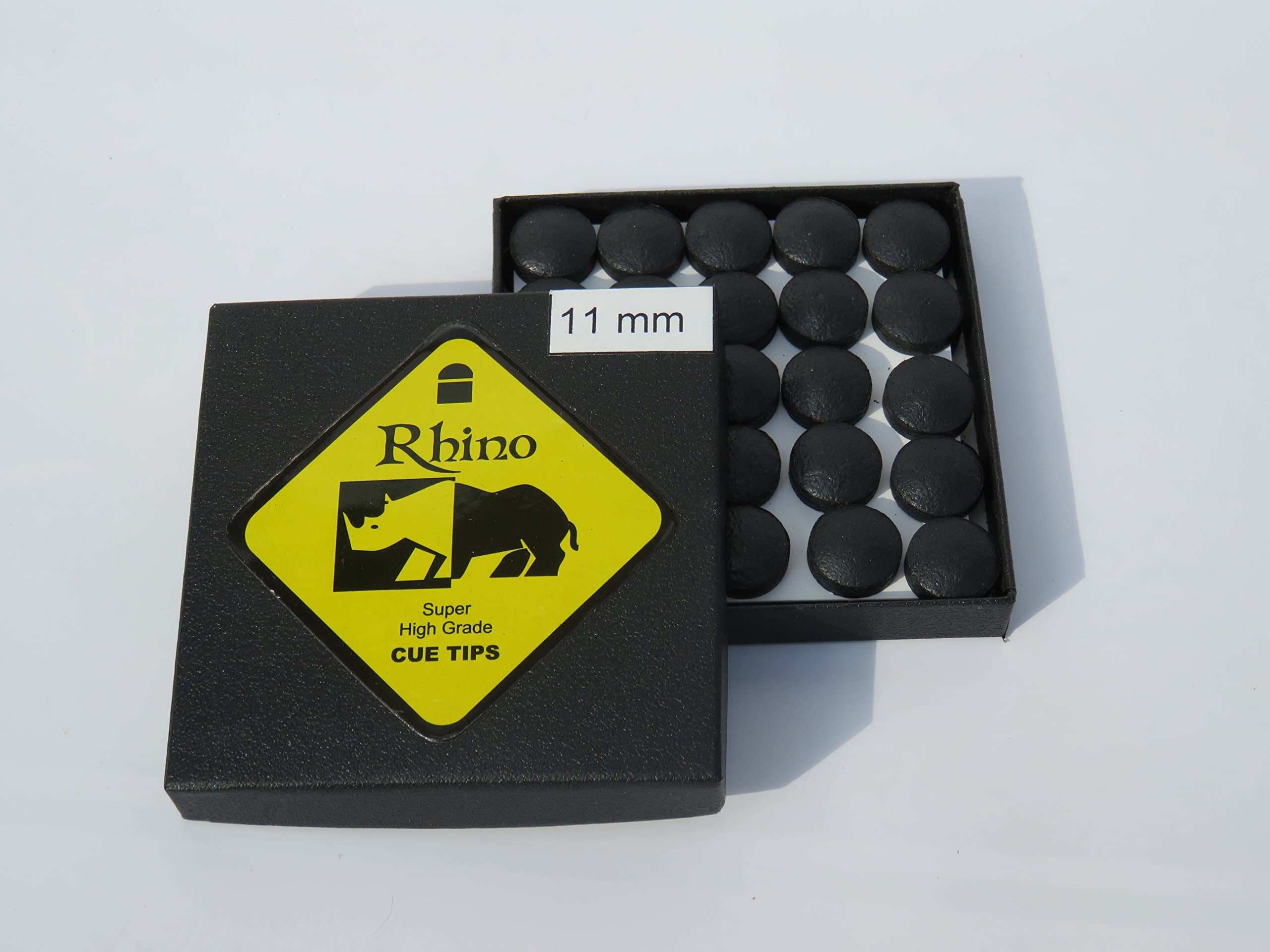 Billiards Rhino Cue Tips Hide Exclusive Buffalo - 11 mm Medium Soft Rating - 50 Pieces Per Box - Color Black