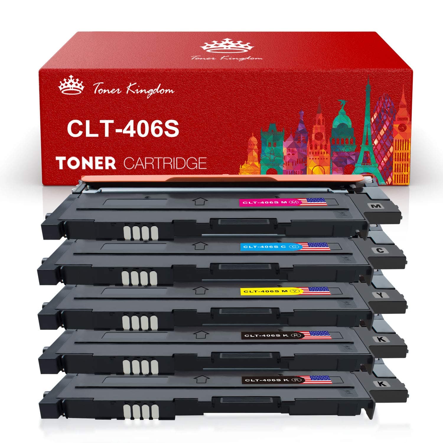 Toner Kingdom Compatible Toner Cartridge Replacement for CLT-406S for Xpress C410W C460W C460FW CLP-365 CLP-360 CLP-365W CLP-360N CLX-3300 CLX-3305 CLX-3305FN CLX-3305FW CLX-3305N (5 Pack)