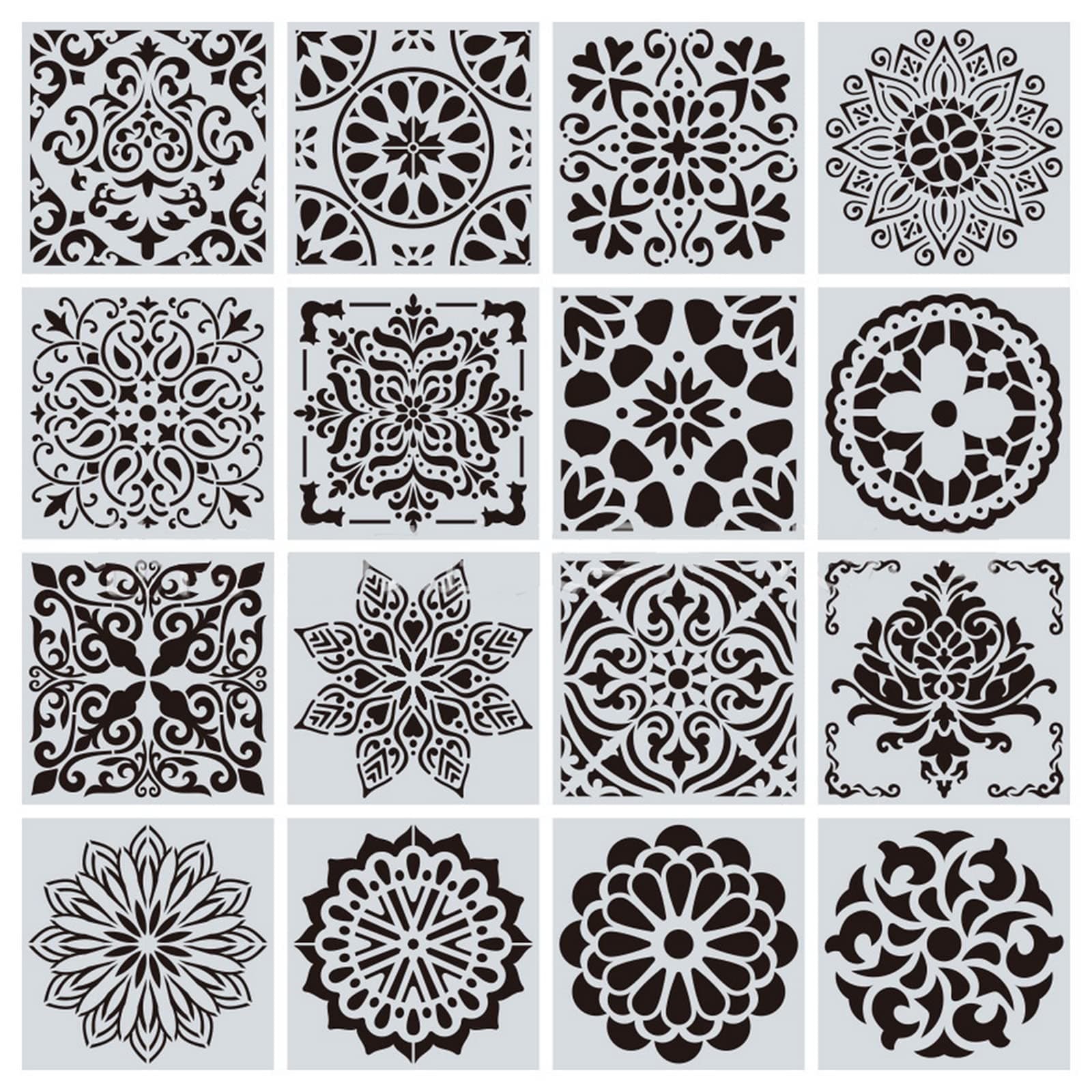 nuoshen 16 Pcs Reusable Stencils, Mandala Stencils Laser Cut Painting Template Stencil for DIY Walls Art Scrapbook