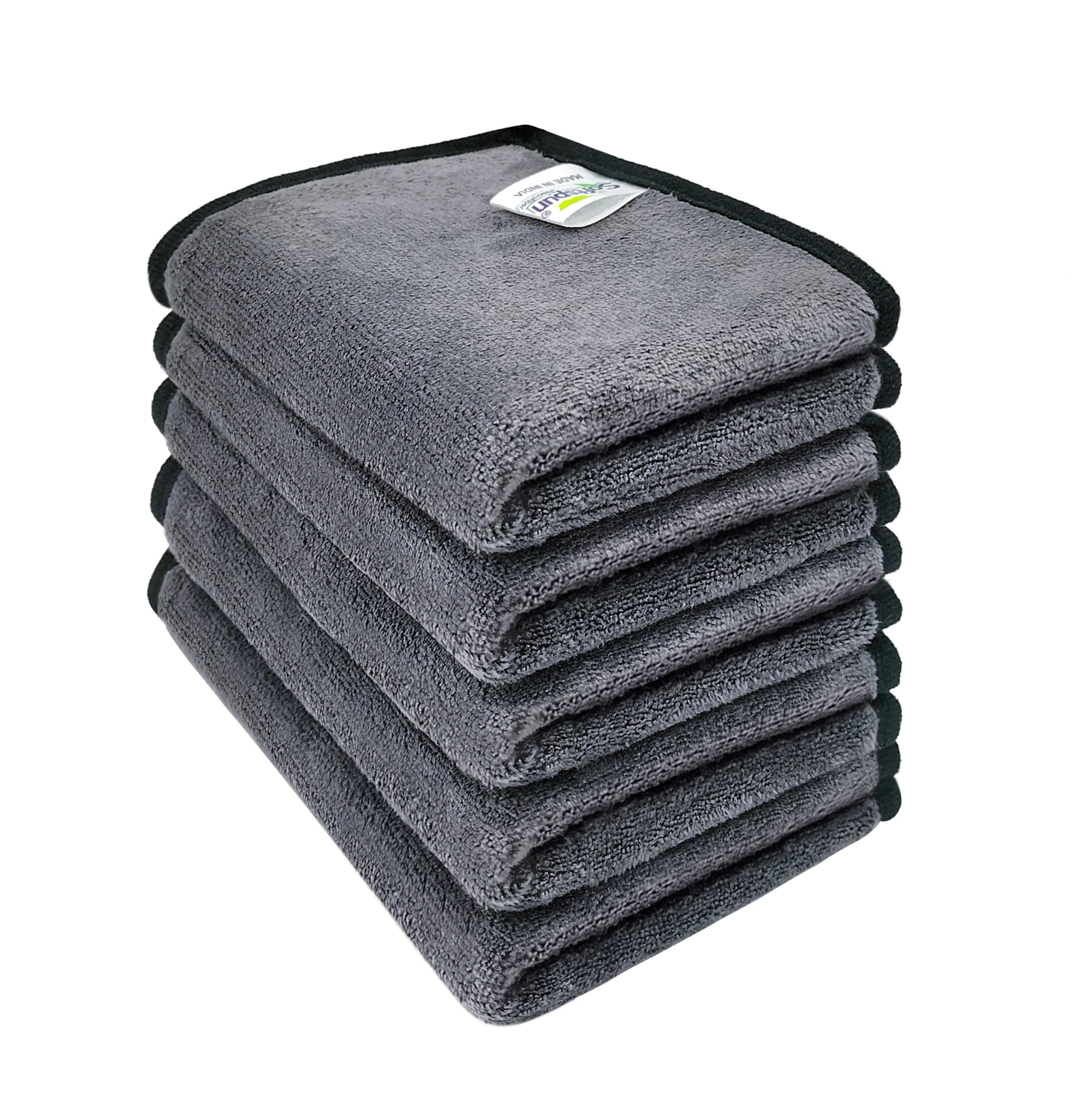 - SOFTSPUN Microfiber Super Absorbent Small Wipes, 500 GSM 20X30 Cms 5 Pieces Grey! Silk Banded Edge Towel Set Extra Thick Microfiber Cleaning Cloths Perfect for Bike