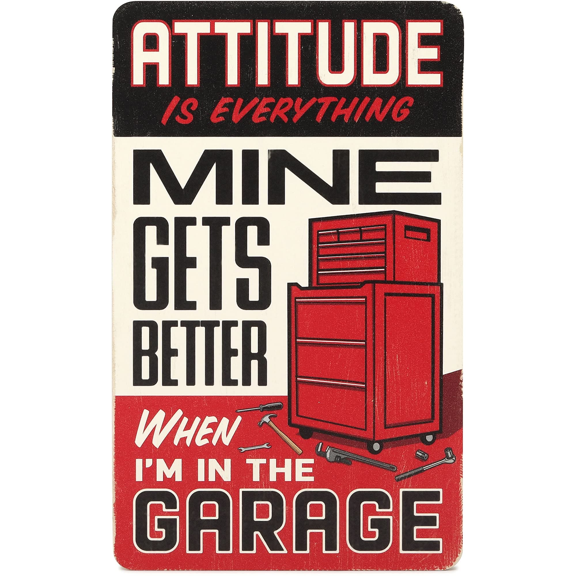 Open Road Brands Attitude Gets Better in The Garage Wood Wall Decor - Funny Sign for Garage, Shop, or Man Cave