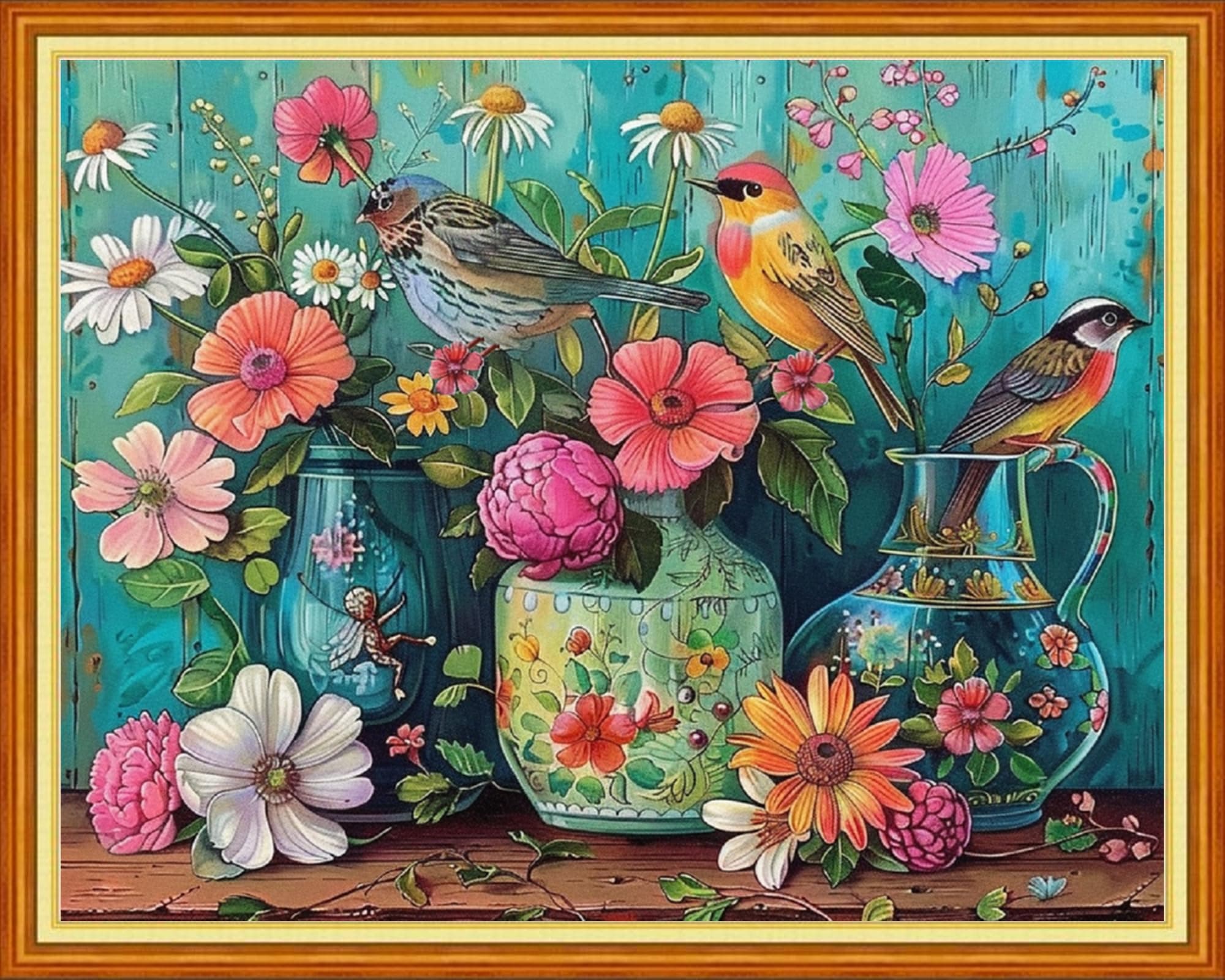 Findvoor Stamped Cross Stitch Kits for Beginners Full Range of Cross Stitching Embroidery Pattern for Adults, 11CT DIY Needlepoint Embroidery Starter Kits- Birds and Flowers 16x20 inch