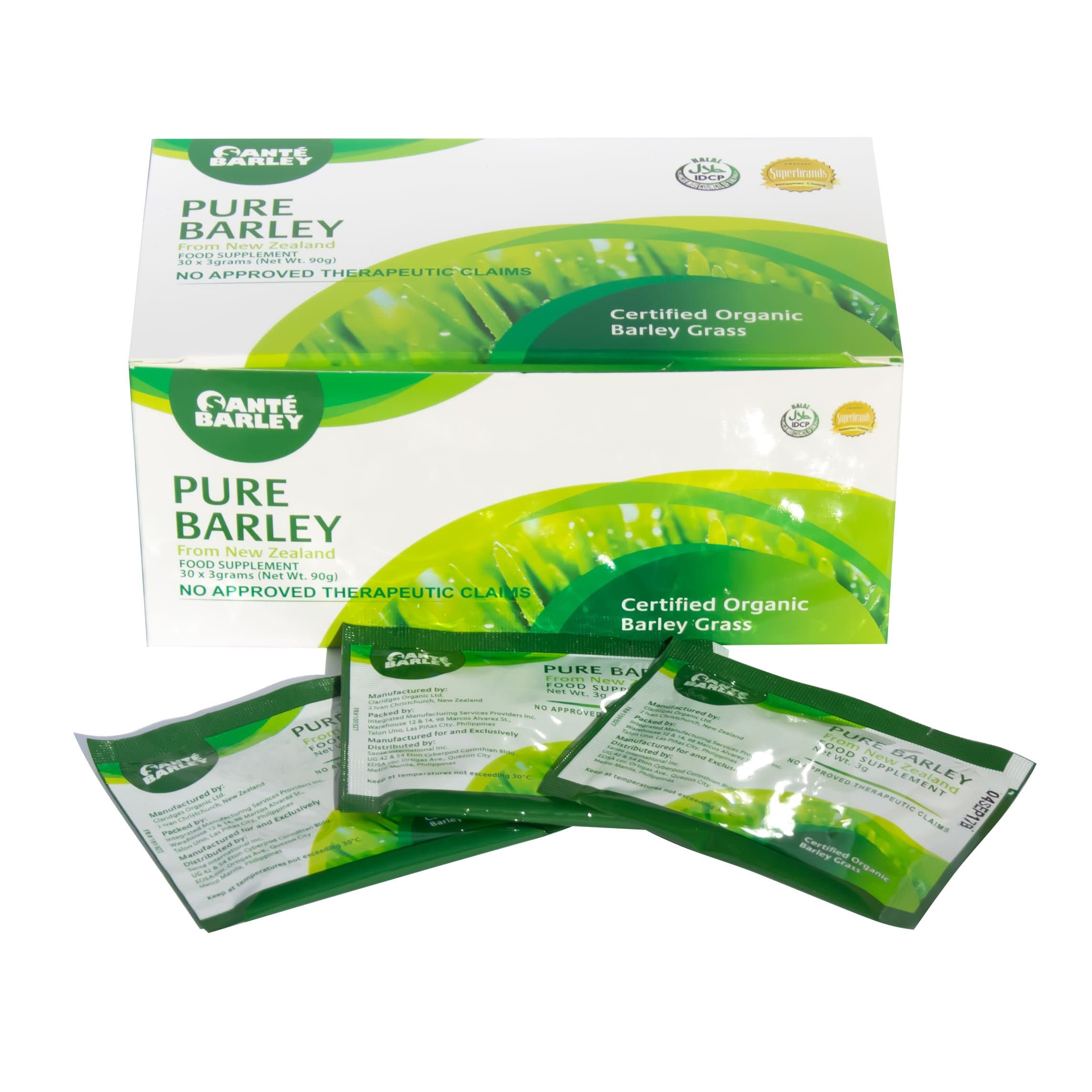 3 Boxes of Sante Pure Barley New Zealand Blend with Stevia - Large Box 30 Sachets Total 90 grams by Sante Barley