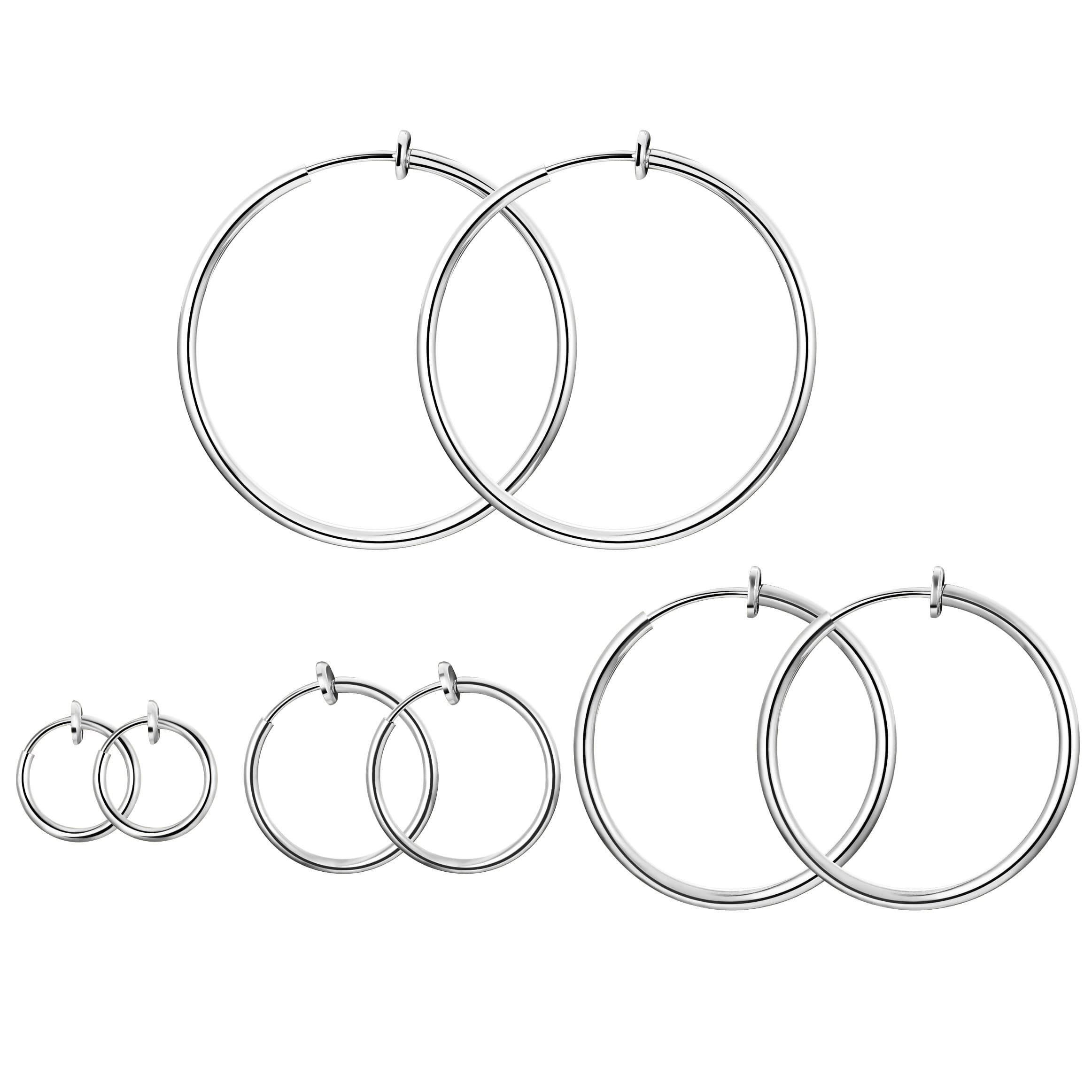 WEILYDFKeklle Stainless Steel 4 Pairs Clip On Hoop Earrings for Women Men Non Pierced Earrings (A:Silver-Tone)