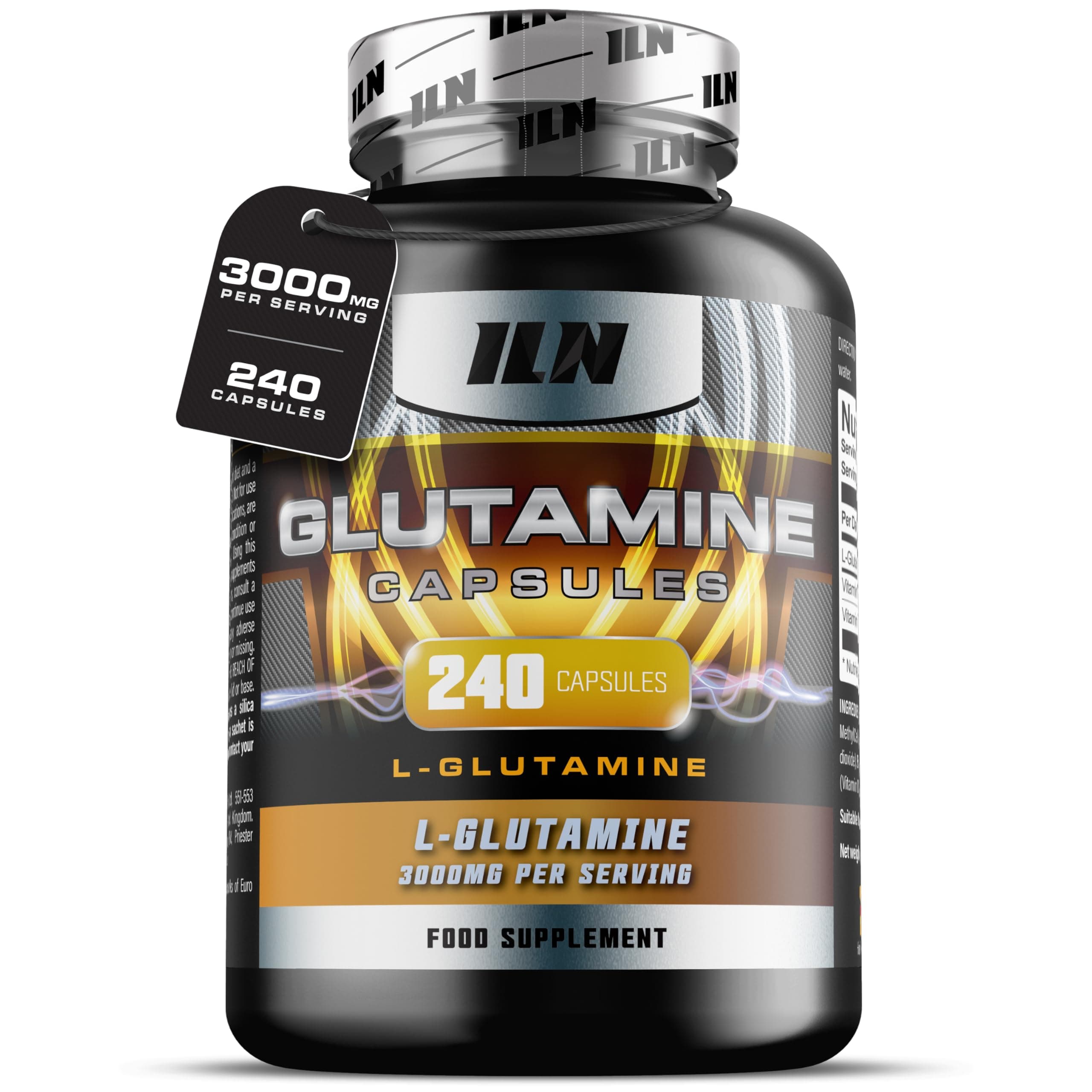 ILN - L Glutamine Capsules - 3000mg per Serving - 240 Vegetarian Capsules - L-Glutamine Nutritional Supplements (40 Servings)