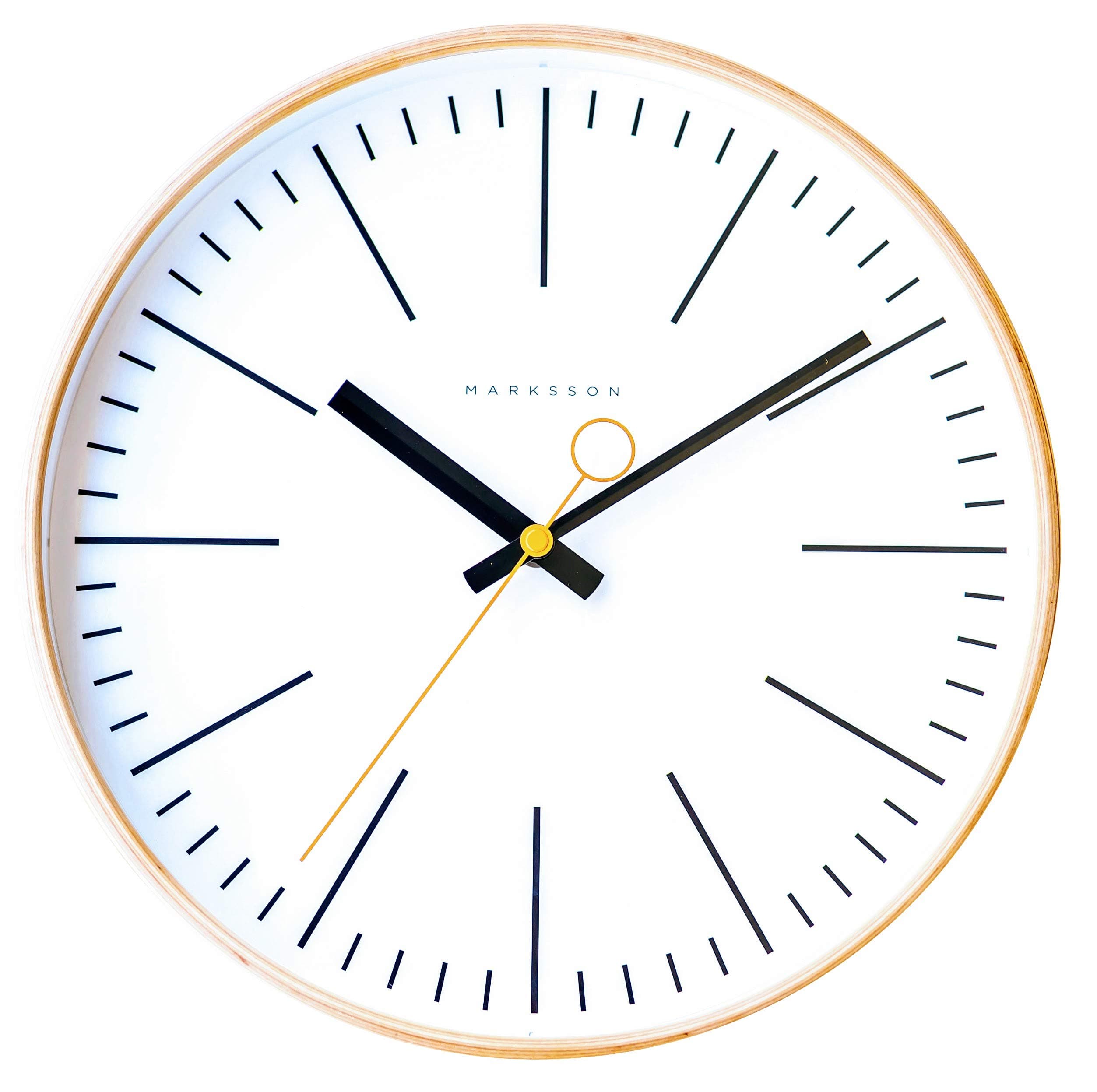 Marksson The Collins Wooden Wall Clock 12" Quartz, Silent Non-Ticking Wall Clock | Genuine Wood Frame | High End Mechanism | Ten Colors | Ideal Bedroom Clock, Kitchen Clock, Office Clock