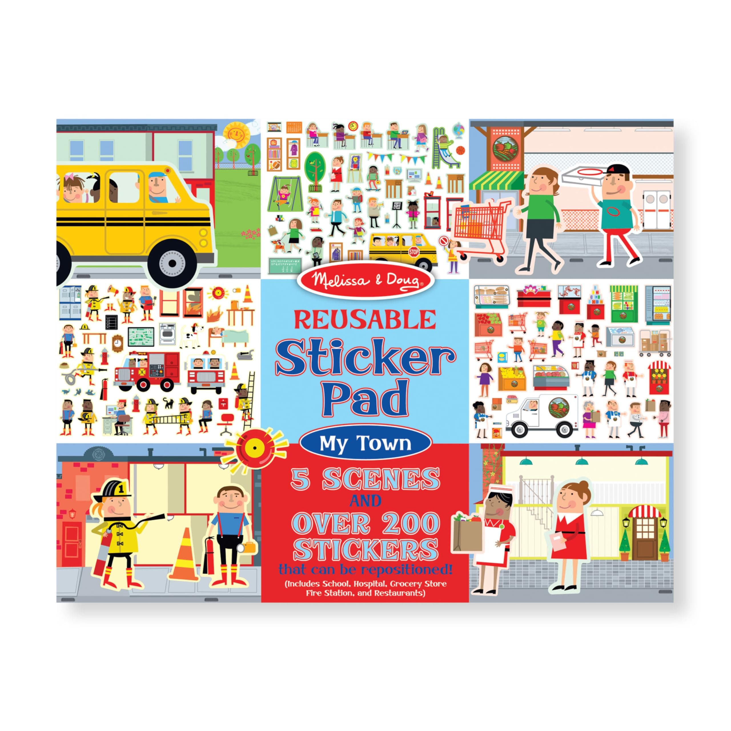Melissa & Doug Reusable Sticker Pad - My Town – 5 Scenes & 200+ Stickers for Creative Pretend Play – Repositionable Sticker Activity Pad for Kids – Ages 3+ | MD9114