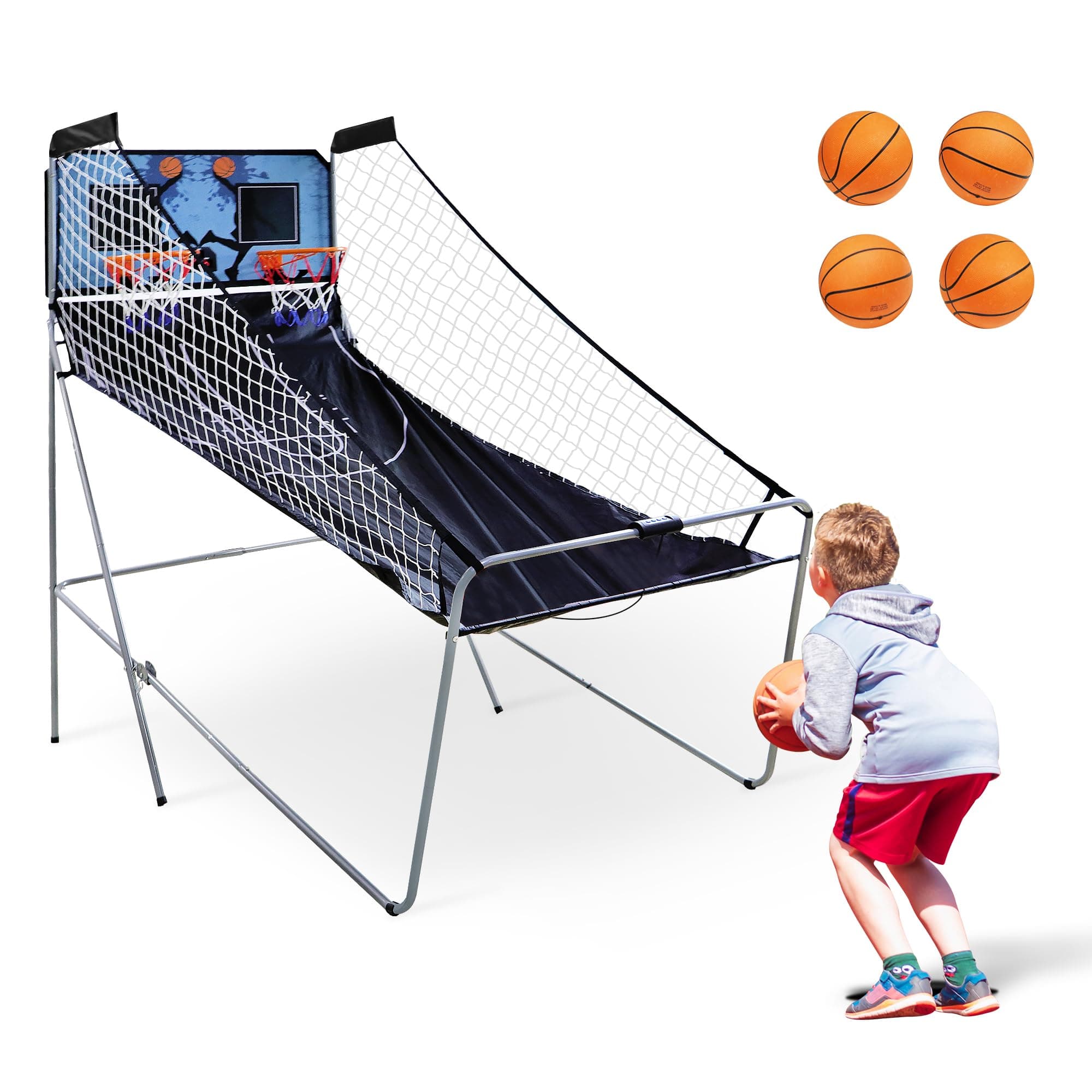 LEMY Folding Arcade Basketball Game Indoor, Dual Shot Sport 2 Player with Electronic Scoring System & 4 Balls