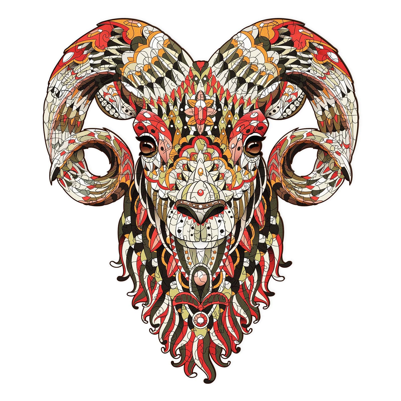 Wooden Jigsaw Puzzles, Beautiful Unique Family Animal Shape Jigsaw Puzzles 147 Pieces Best Gift for Adults and Kids, Ethnic Collection Goat Shaped Puzzle 9.8 × 11.4 in (25 × 29 cm