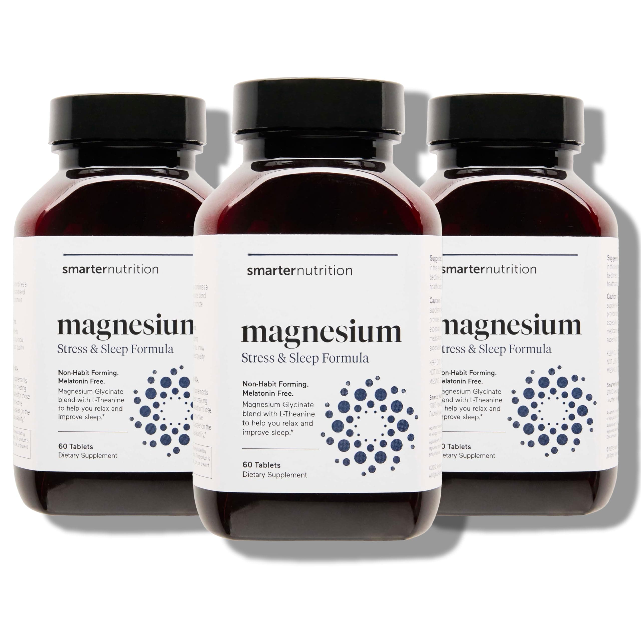 Smarter Nutrition Magnesium Complex - Chelated Magnesium Glycinate with Citrate, Malate and L-Theanine for Sleep, Muscle Relaxation and Stress Support - Non-GMO - 360 Tablets[180DaySupply]