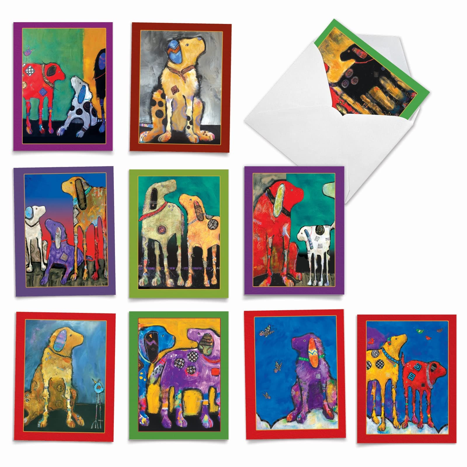 10 Blank Dog Greeting Cards for All Occasions (4 x 5.12 Inch) - Painted Pups M3320