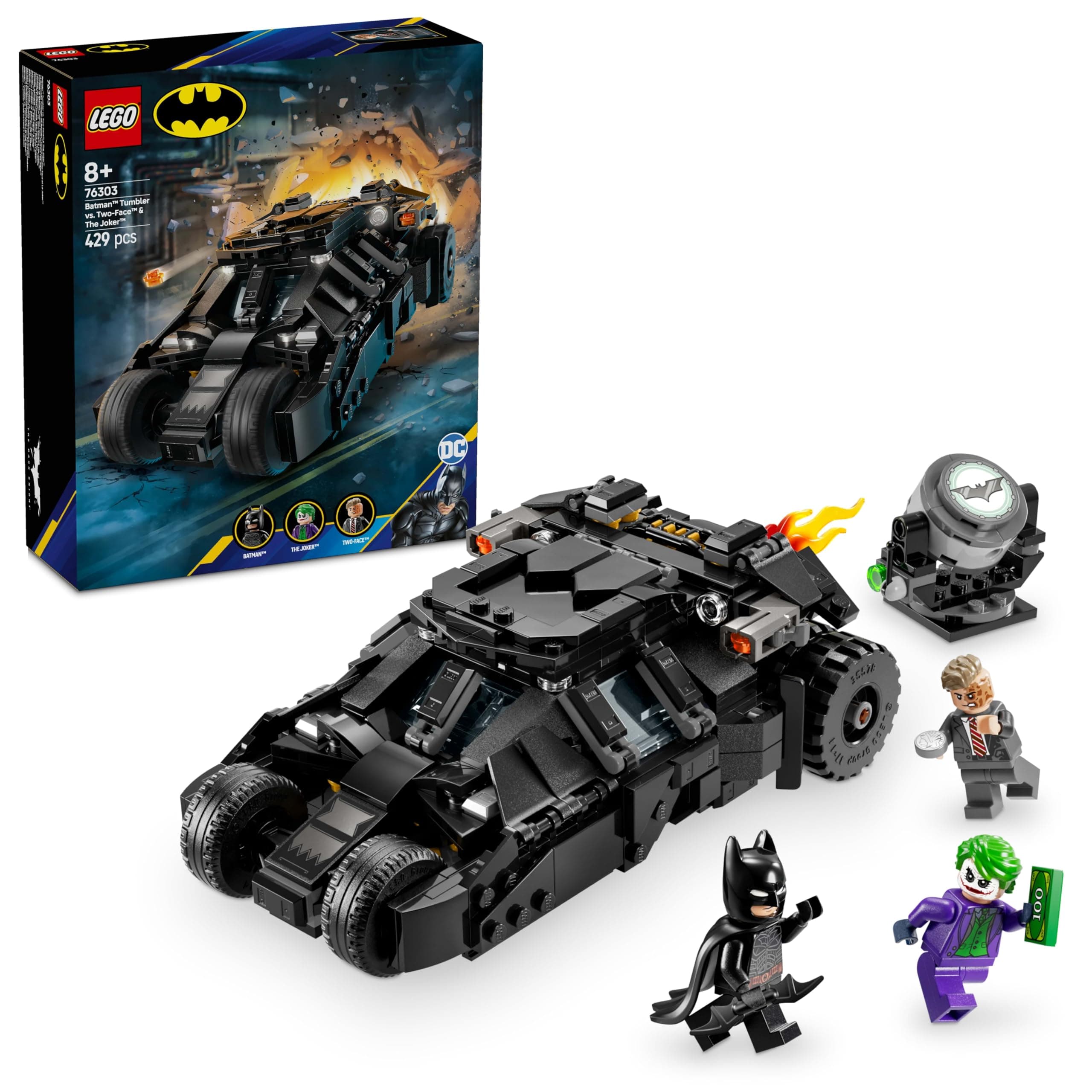 LEGO DC Batman: Batman Tumbler vs. Two-Face & The Joker - Batmobile Car Toy with 3 Minifigures - Super Hero Set - Gift for 8 Plus Year Old Boys, Girls and Dark Knight Fans 76303