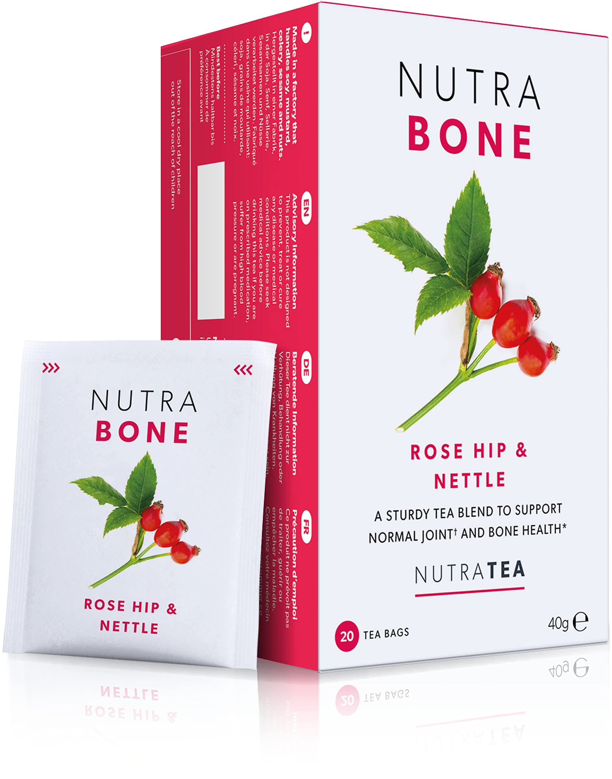 Nutra Tea NUTRABONE | Bone Health Tea | Bone Strength Tea - Helps Maintain Bone Density & Joint Care With Ginkgo Biloba, Rosehip & Devil's Claw - 20 Individual Wrapped Bags - Herbal Infusion (1 Pack)