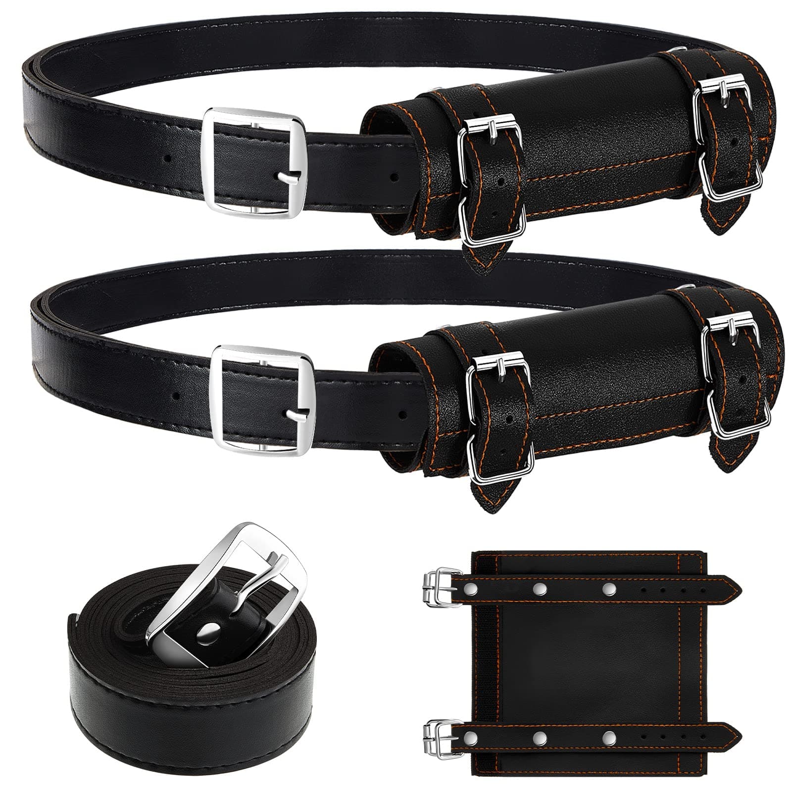 Jecery 2 Pcs Katana Sword Holder Leather Halloween Sheath Scabbard Belt Adjustable Holster Belt Two Buckle Sword Leather