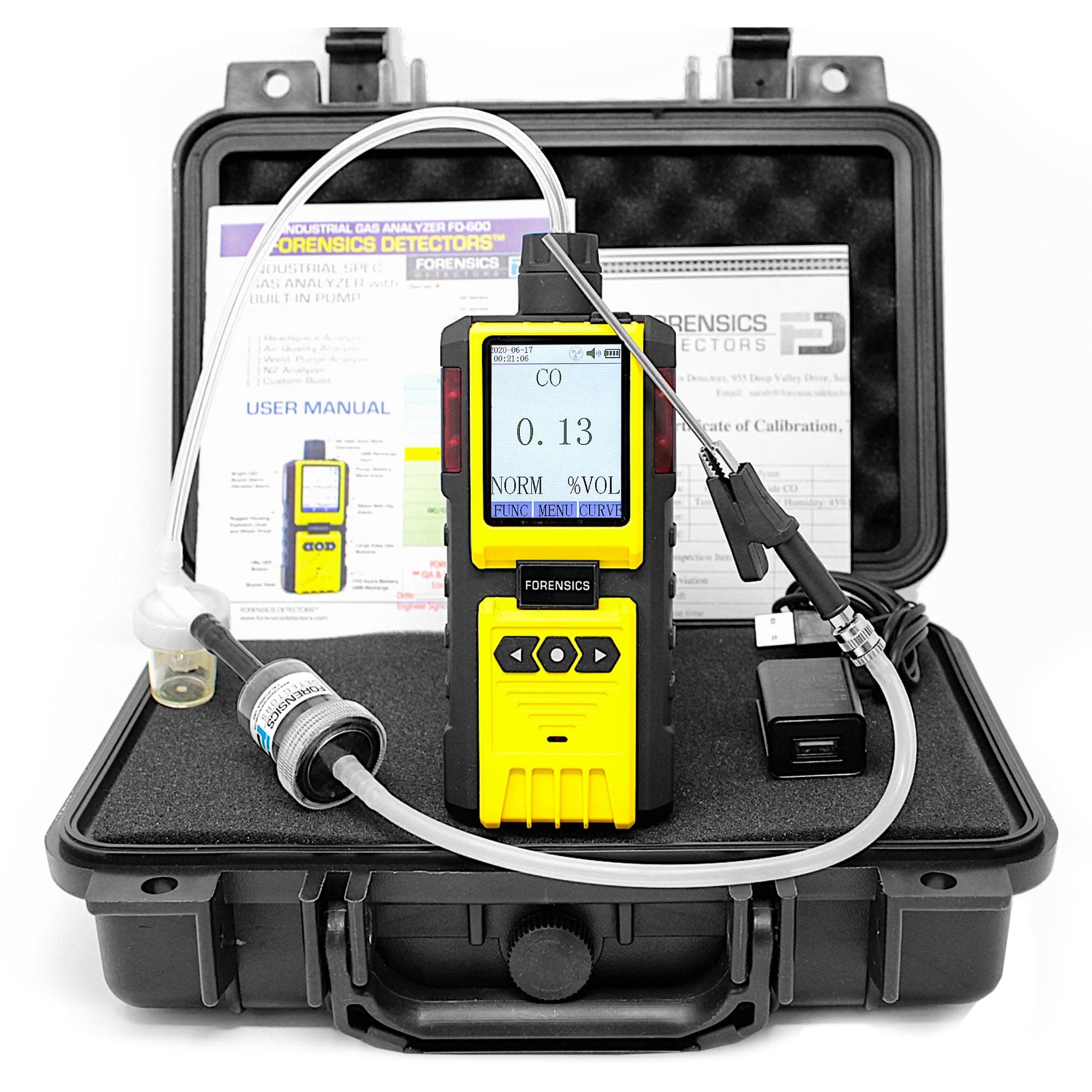 - Exhaust Gas Analyzer Carbon Monoxide by Forensics Detectors | Motorcycle, Forklift, Automotive, Small Engine | USA NIST Calibration and Certificate | Probe, Water Trap and Filters | 0-2% CO |