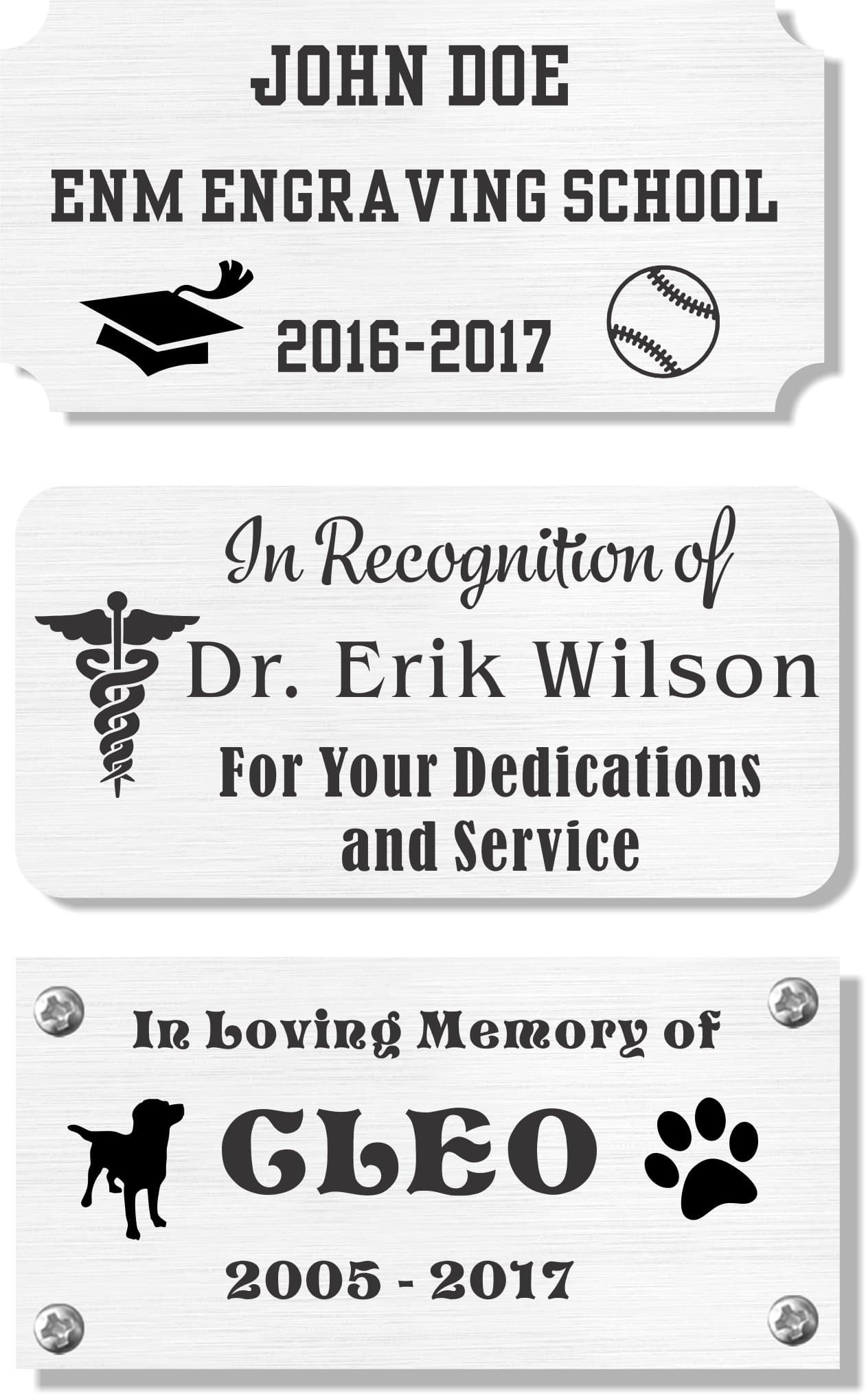 2" H x 3" W, Custom Engraved Solid Metal Name Plates, Brass Silver Black Colors, Satin Brush Polished Finish, Nameplate Memorial, Made in USA (Satin Silver Color Brass, 2" H x 3" W)