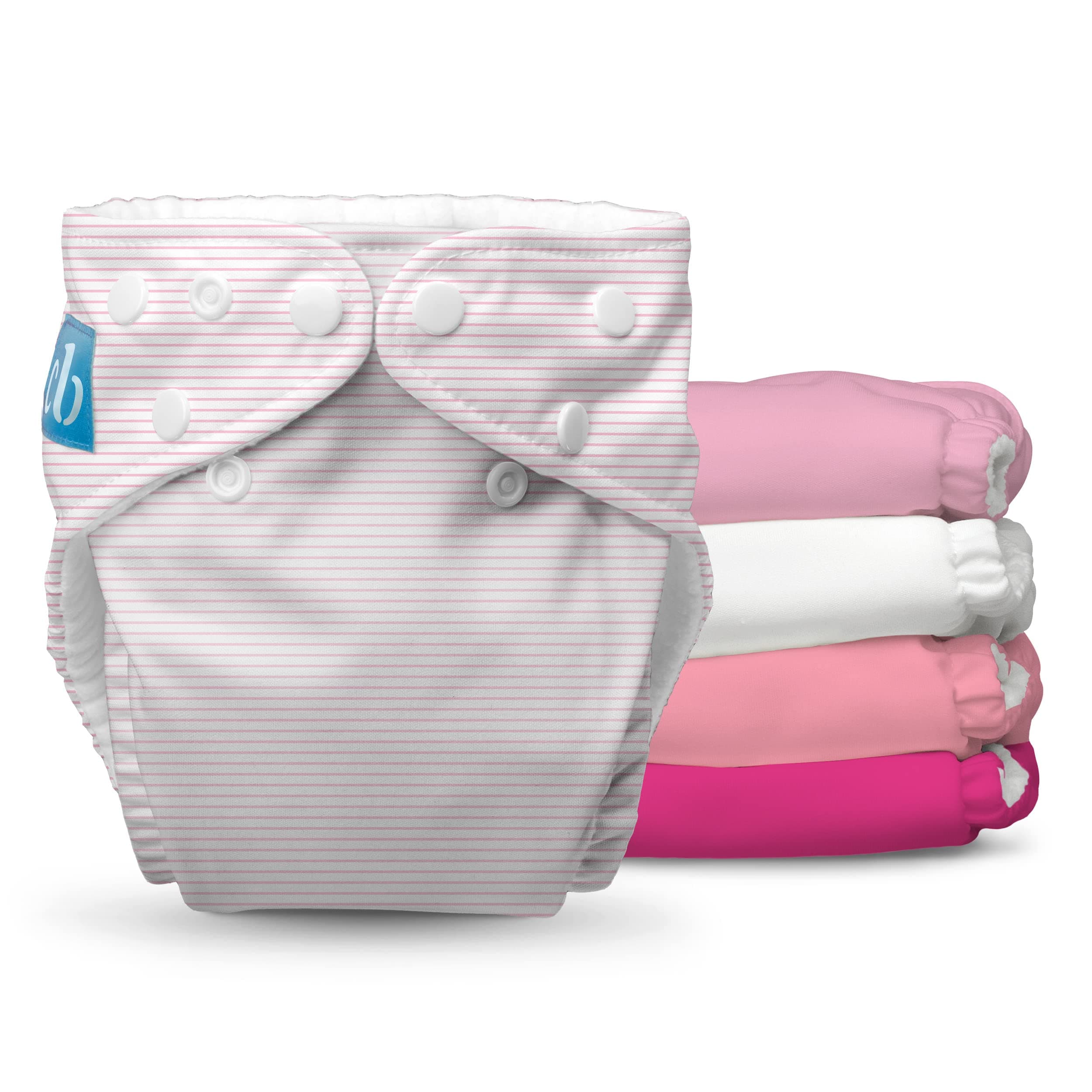 CHARLIE BANANABaby Washable and Reusable Cloth Diapers, 5 Soft Pocket Diapers and 5 Absorbent Inserts, One-Size (0-36 Months), Pastel Pink