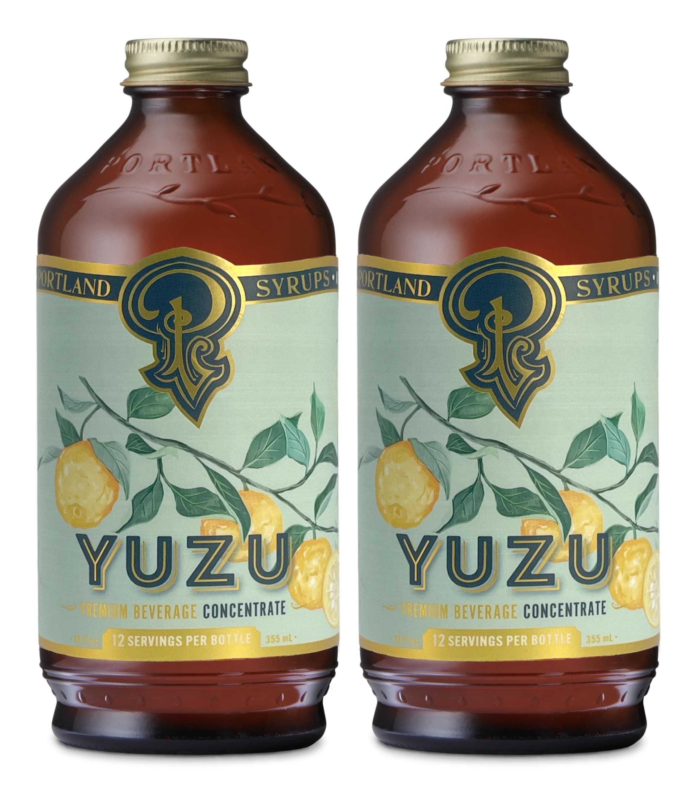 Portland Syrups Yuzu Syrup - Yuzu Beverage Concentrate for Cocktails, Mocktails, Tea, Soda, Coffee, & Baking - Bright Citrus Flavor for Refreshing Drinks - 12 oz Bottle, 24 Servings, Pack of 2