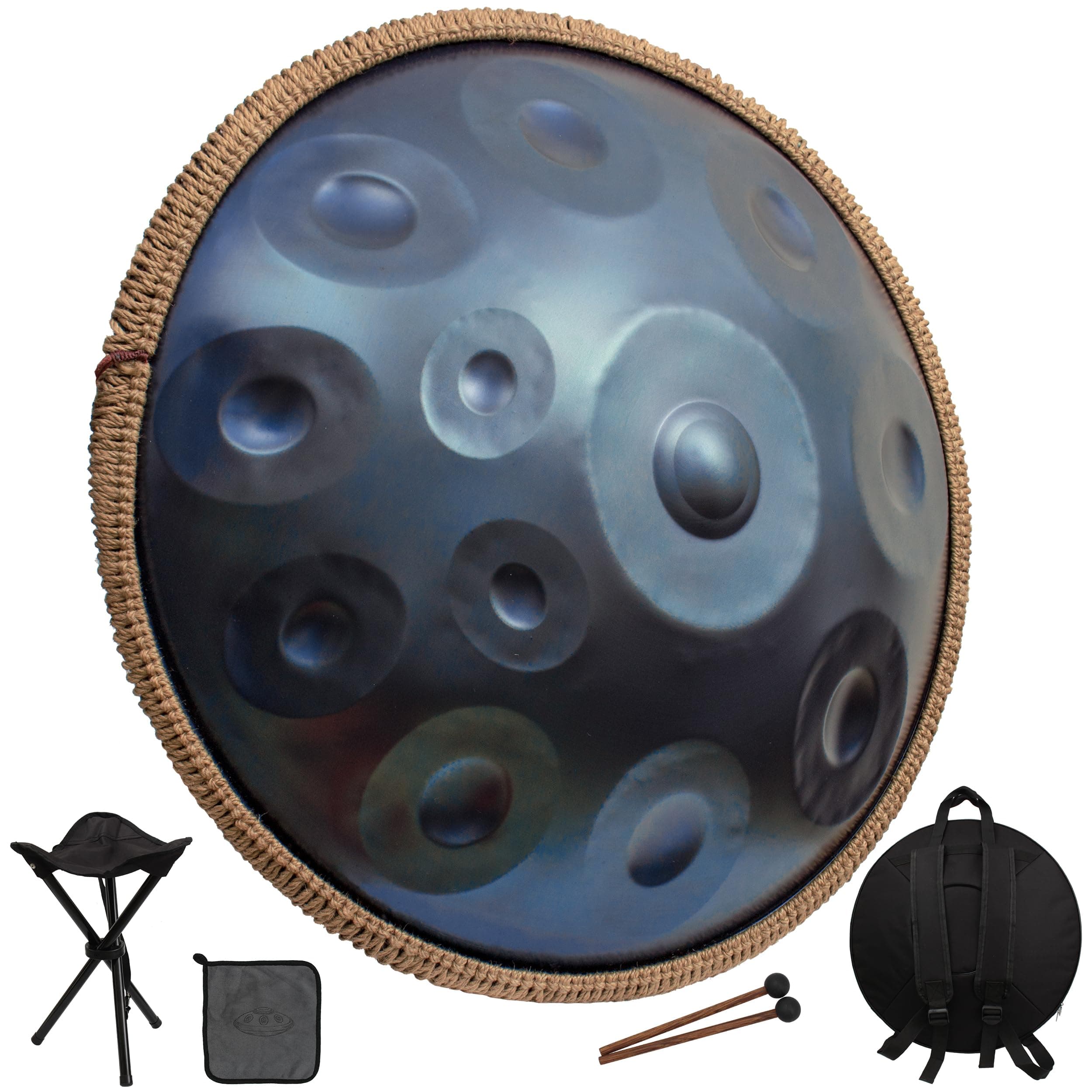 22-Inch D Minor Kurd Handpan Drum - 14 Notes, 440HZ Sound for Professional Performance - Instrument for Adults (Blue)