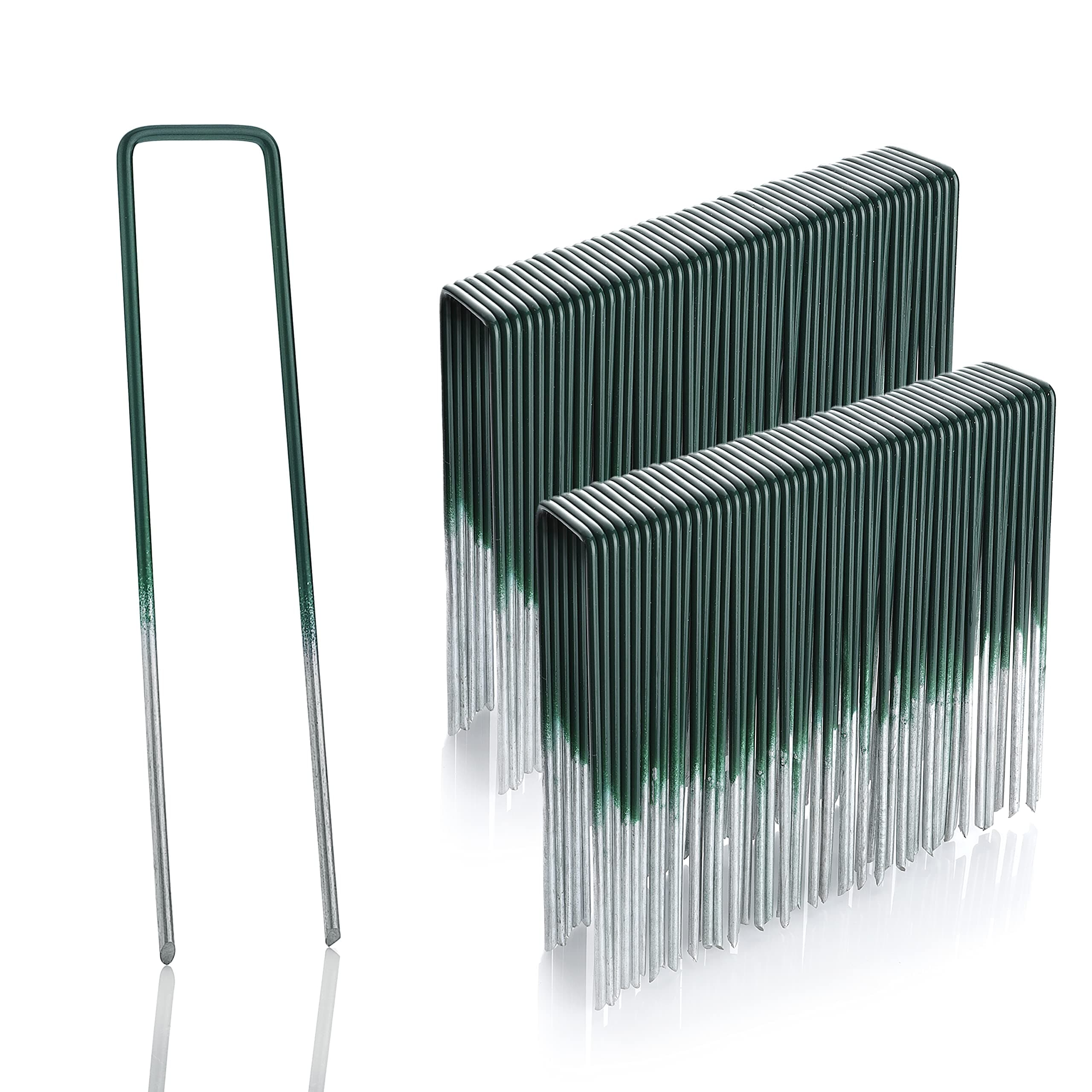 GardenMate100 Artificial Grass Ground Anchors Half Green Hot-Dip Galvanised Steel Wire 150 mm Long - 25 mm Wide Steel Wire Thickness 2.9 mm Flat Head