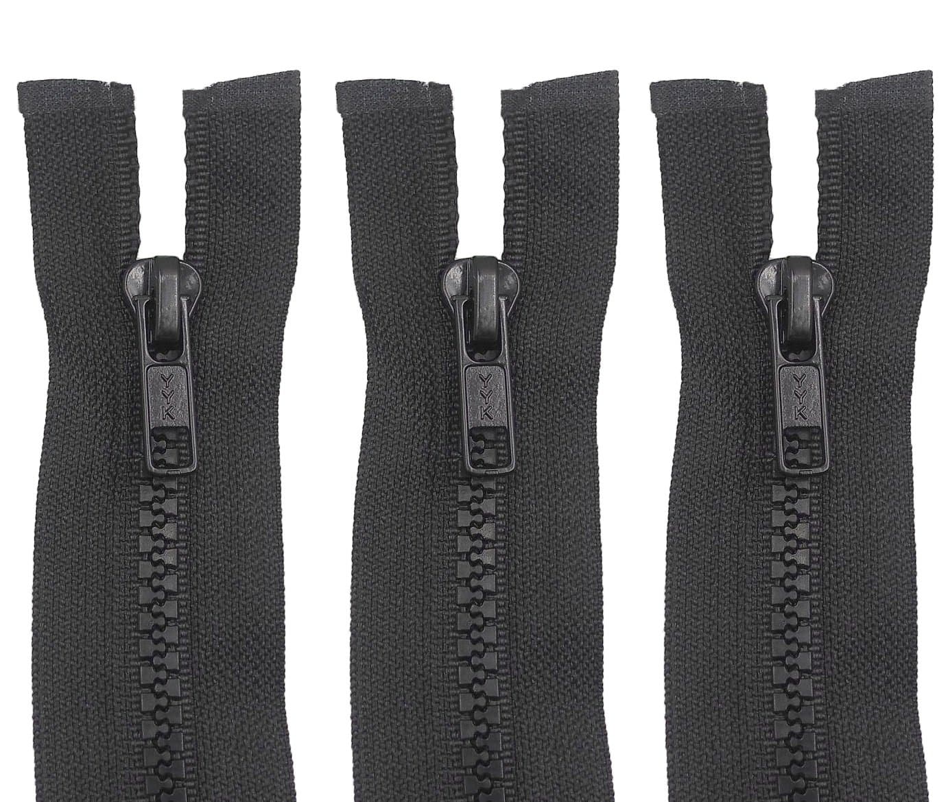 3 Pcs Plastic Teeth Chunky Zips Black Open End Quality Zipper #5 Sizes 30-45" (40")