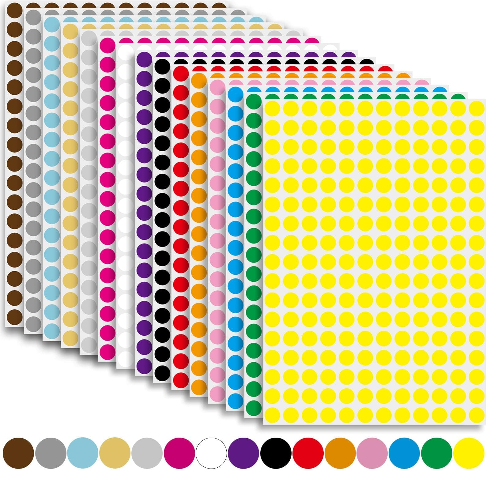3840 Pcs Sticky Coloured Dots, 10mm Coloured Dot Stickers Self Adhesive, 16 Colours Dot Stickers Colours Sticker for Colour Coding Calendar Organising(20 Sheets)