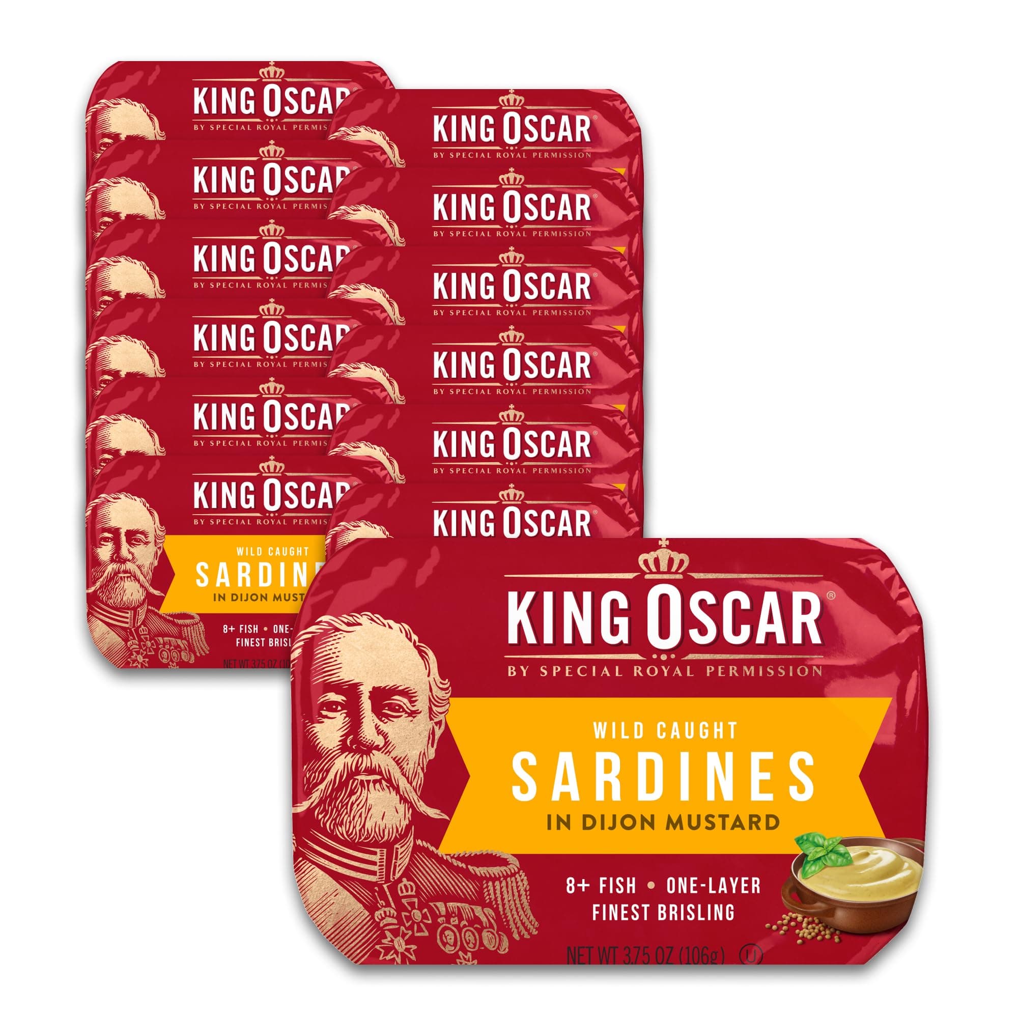 King Oscar Premium Sardines in Dijon Mustard, 3.75 Ounce Cans (Pack of 12), Wild Caught Canned Sardines
