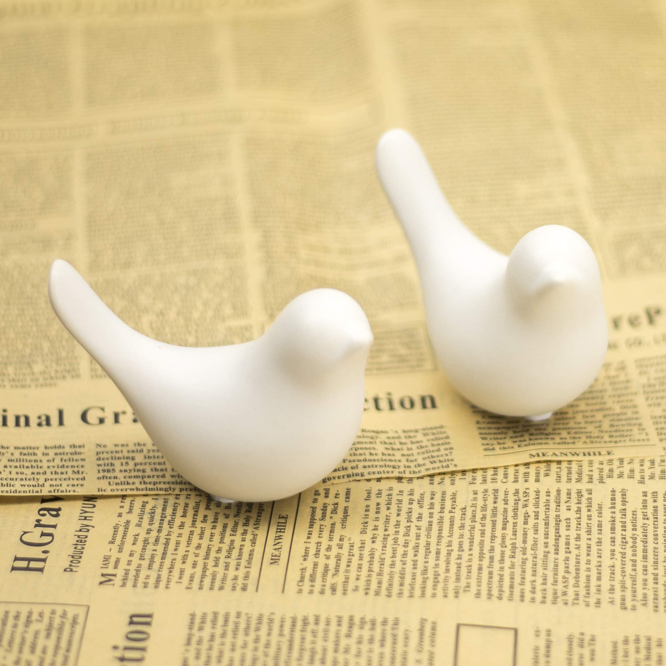 Porcelain Ceramic Little Bird Figure Figurine Craft Statue Sculpture Modern Natural Contemporary Decoration Decor (2 Small White Birds)