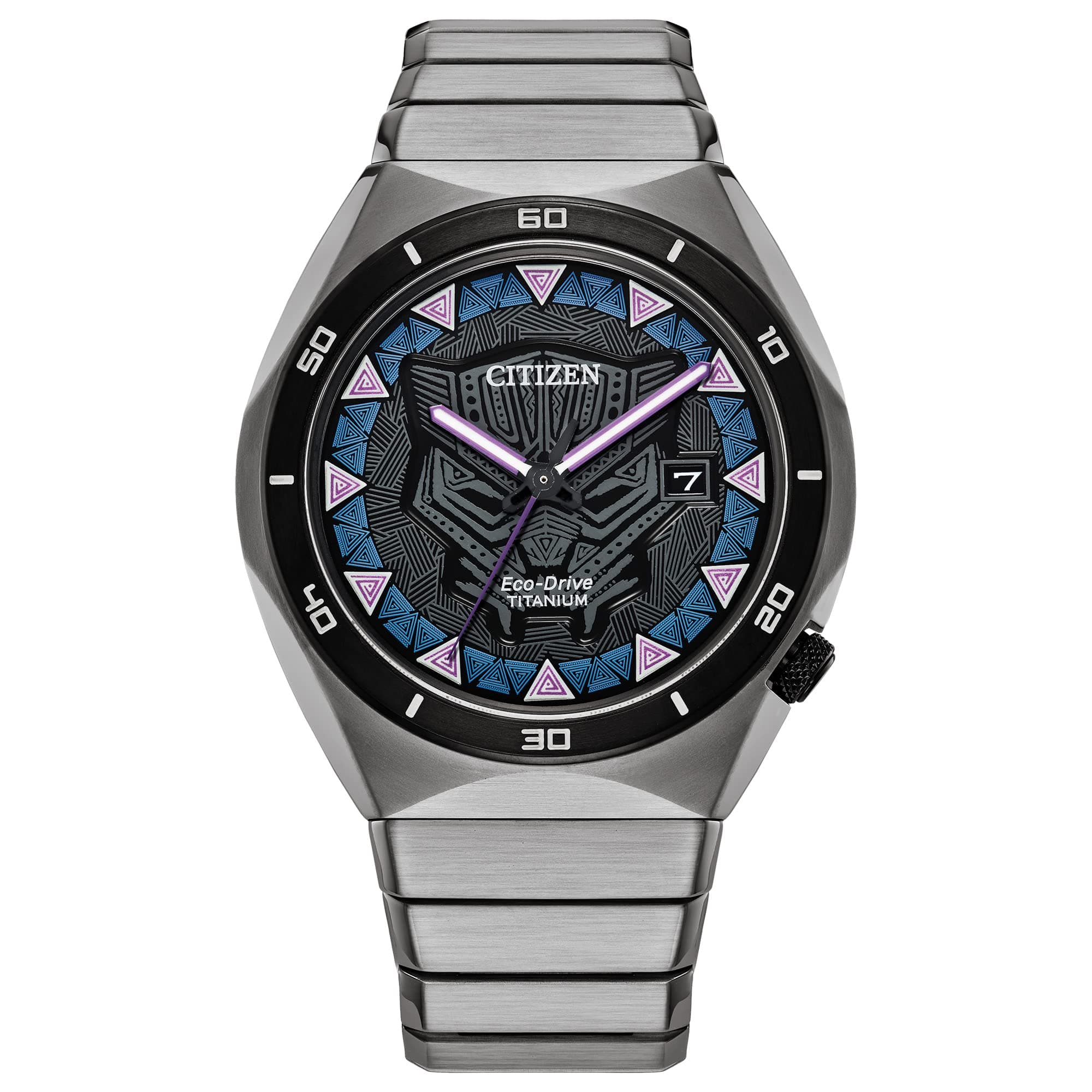 Citizen Men's Eco-Drive Marvel Black Panther Watch Super Titanium Black Panther Art Multi-Color Dial (Model: AW1668-50W), Silver Tone and Black., 5 Inches, Classic, Silver Tone and Black, Classic