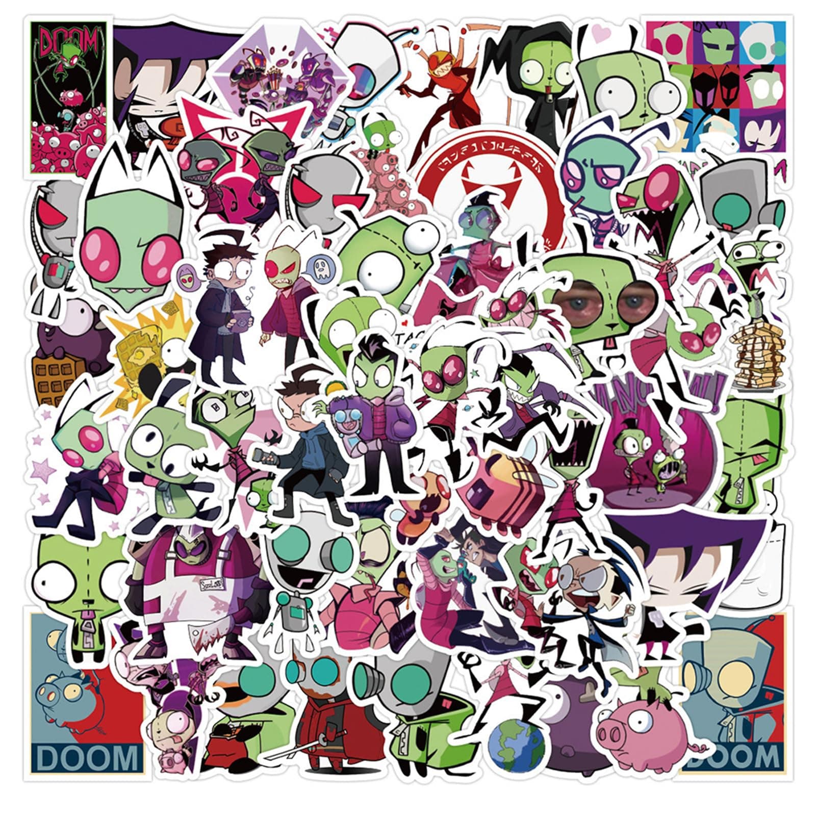 SHOWSUPSHOWSUP 50 Pcs Invader ZIM Stickers for Water Bottle Waterproof Vinyl Movie Decals for Kids Laptop Tablet Scrapbook Binders Luggage Skateboard