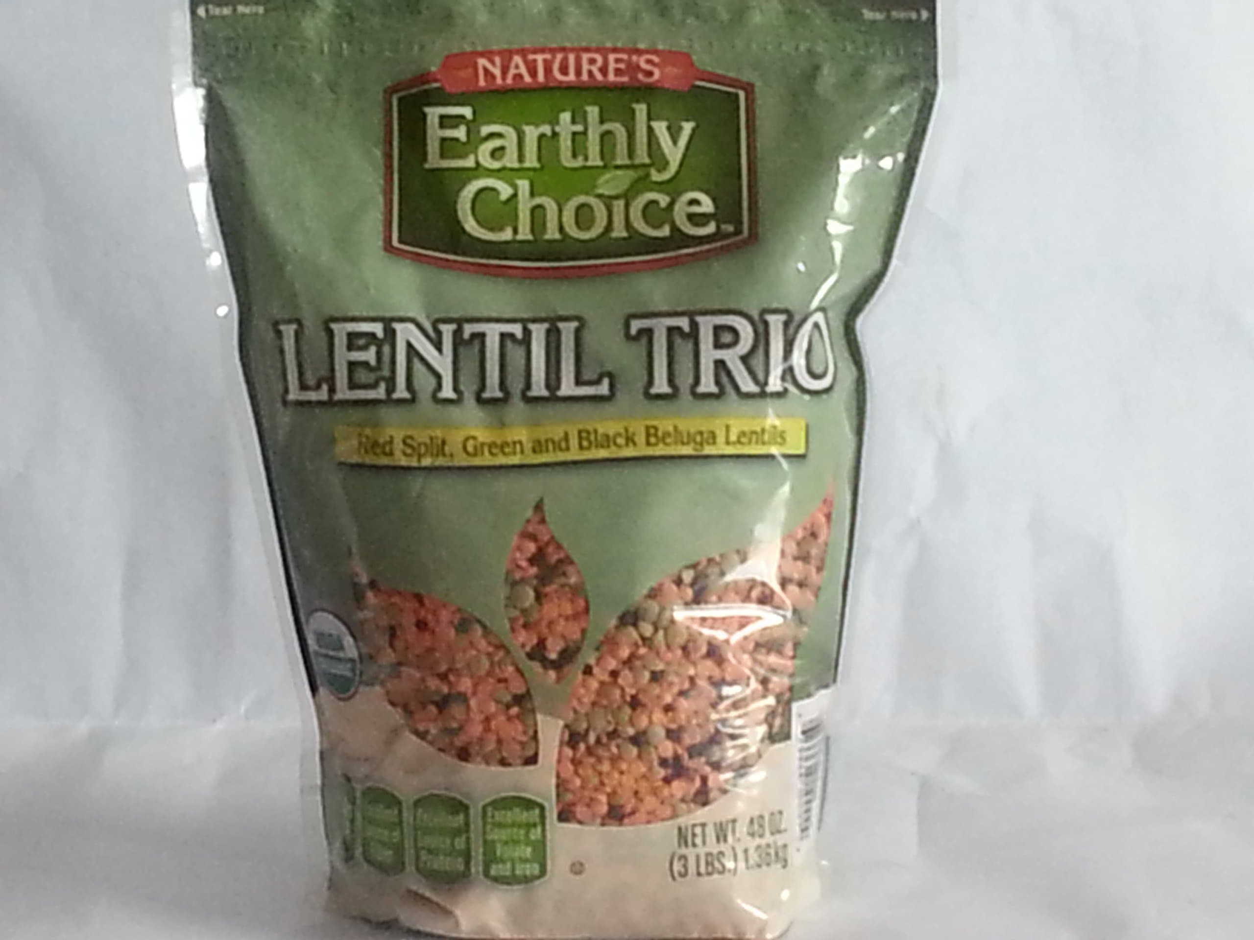 Natures Earthly choice Lentil trio Red Split, Green and Black Beluga Lentils