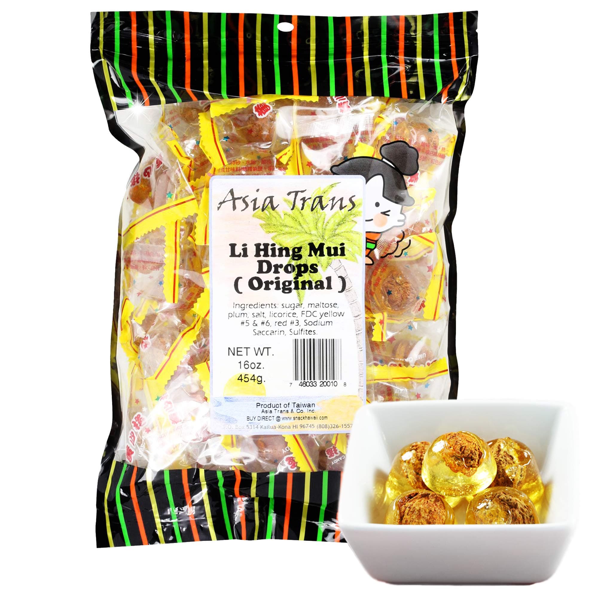 Asia Trans Golden Plum Crack Seed Drops - Hawaiian Favorite Sweet, Sour & Salty Dried Asian Plum Hard Candy