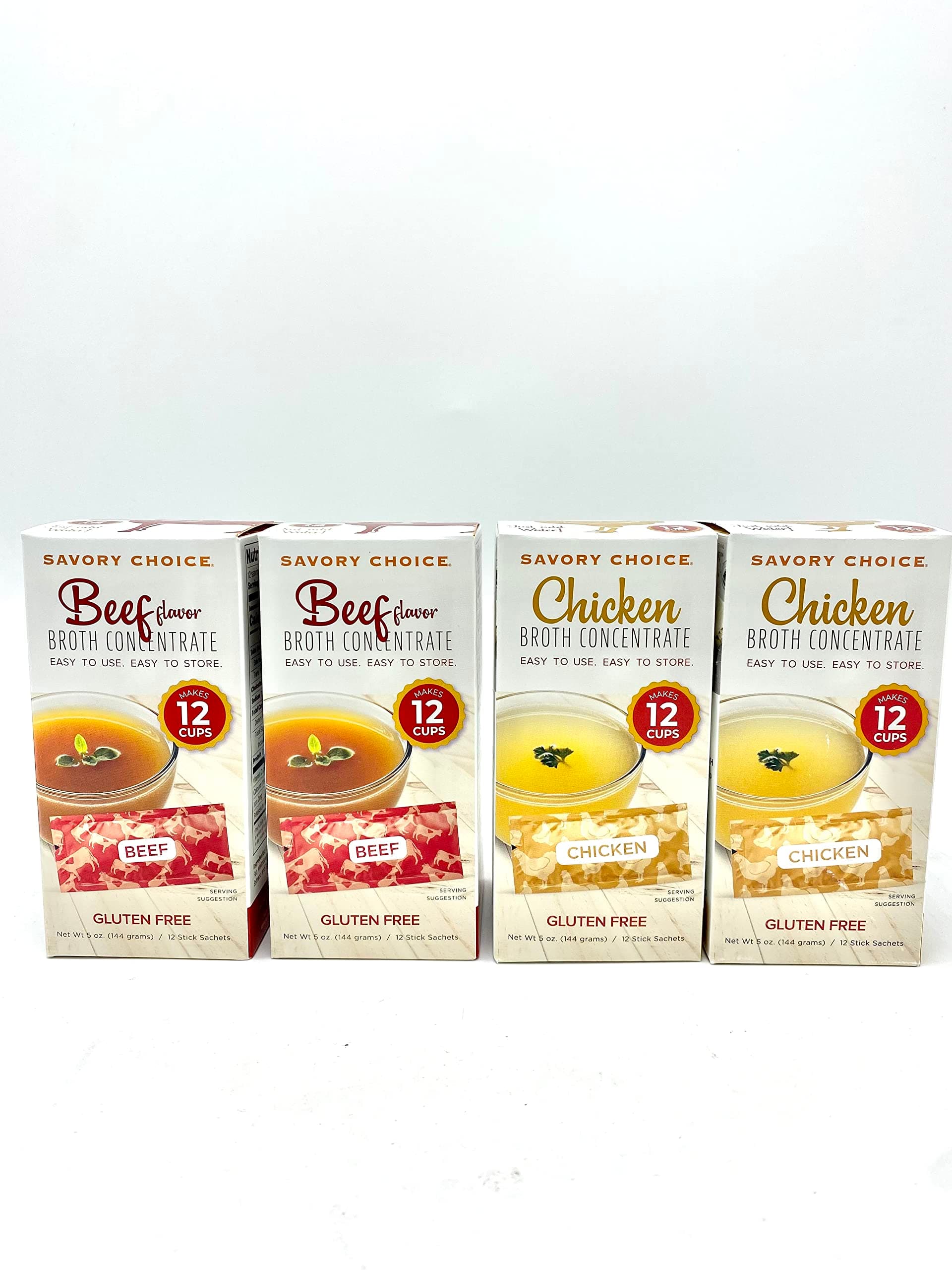Savory Choice Liquid Chicken and Beef Broth Concentrates 5.1 oz, (Set of 4 Boxes, 2 each)