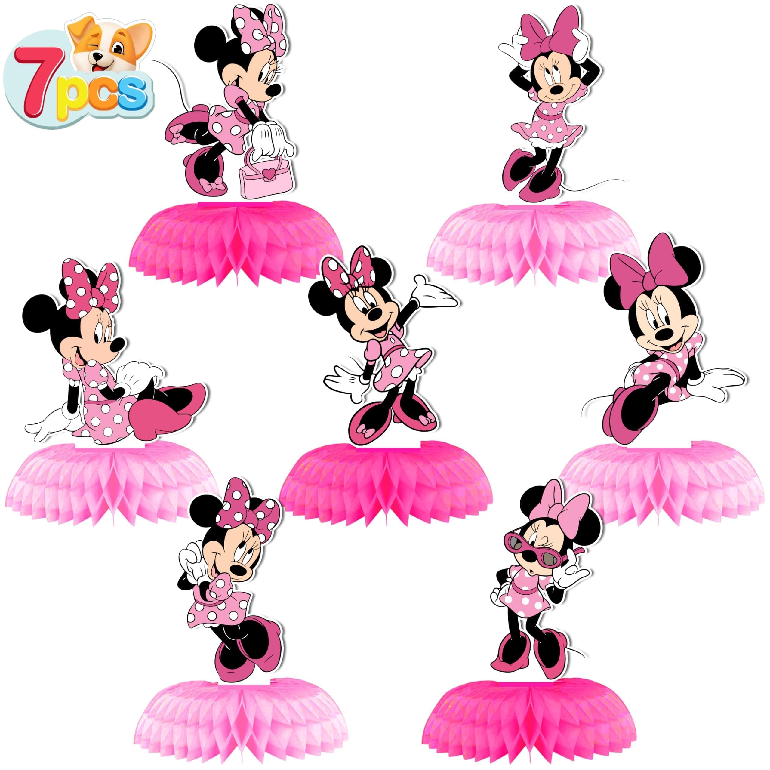 Minnie Birthday Party Supplies, 7Pcs Honeycomb Centerpieces for Mouse Party Decorations, Double Sided Table Decorations Centerpieces Party
