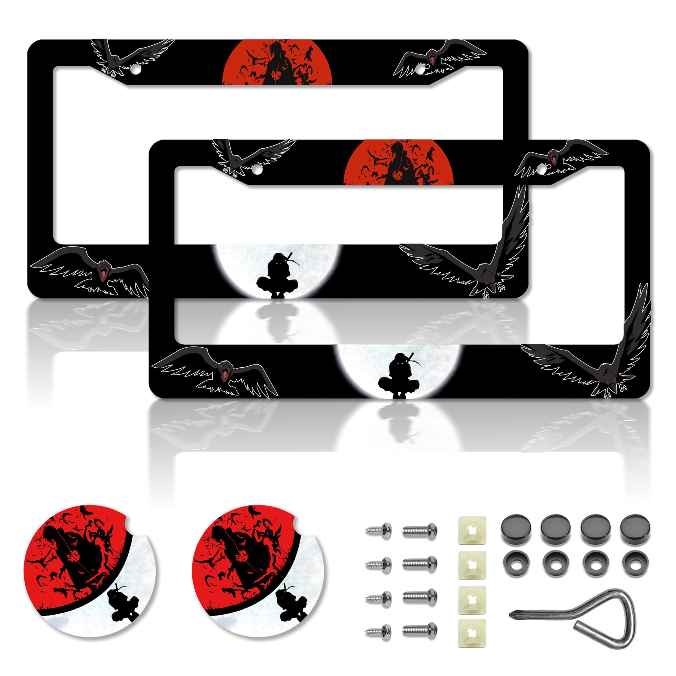 Anime License Plate Frames,Anime Car Accessories for Women & Men,Cute License Plate Holder,Aluminum License Plate Frame Fits Standard US Vehicles Size 12.2 x 6 Inch (Black-2pcs)