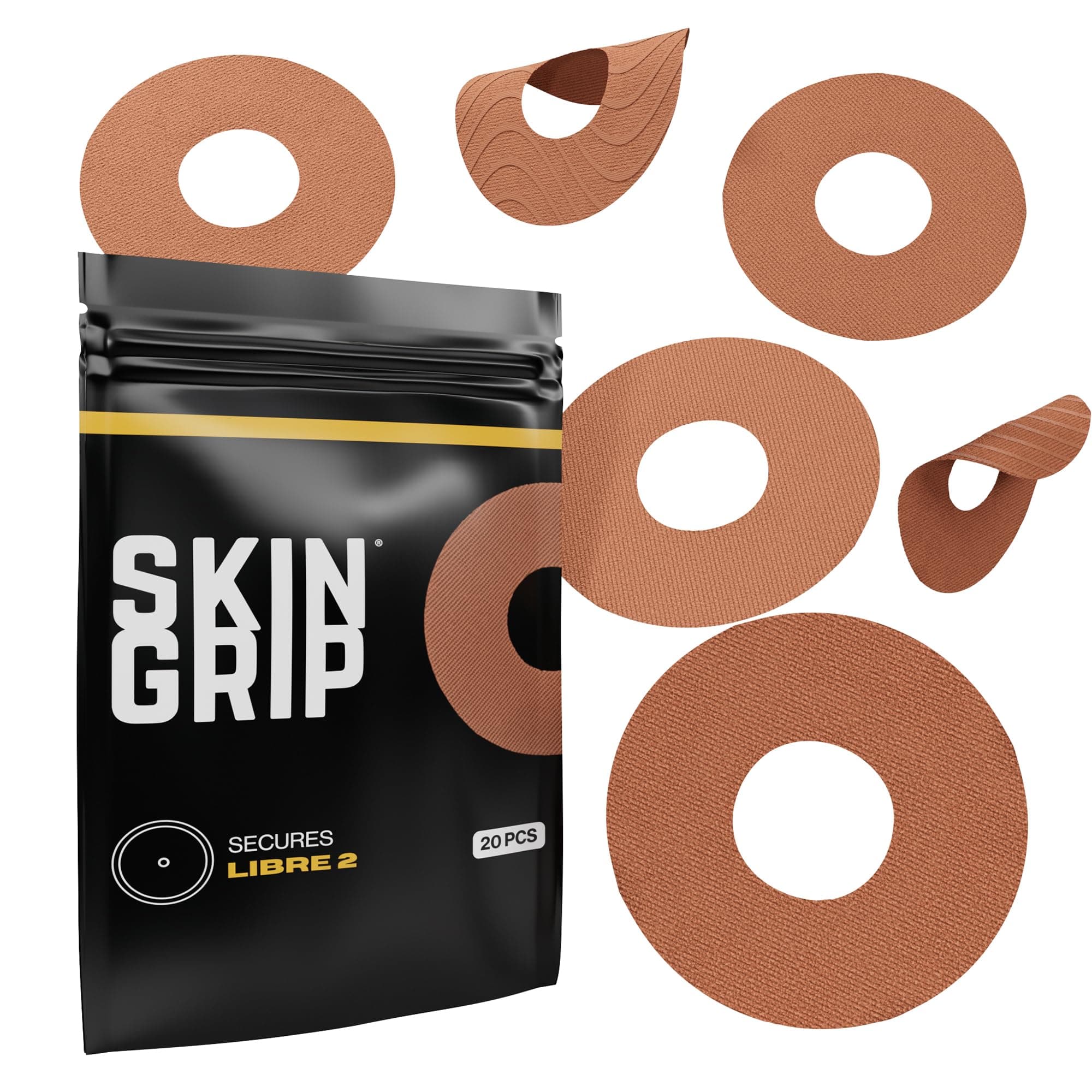 Skin Grip Freestyle Libre 2 & Lingo Sensors Cover – Compatible with Infusion Sets, Waterproof Adhesive Tape, Covers w/Cutout (Not for Libre3), Lasts 10-15 Days, CGM Sensor Patches, Chocolate