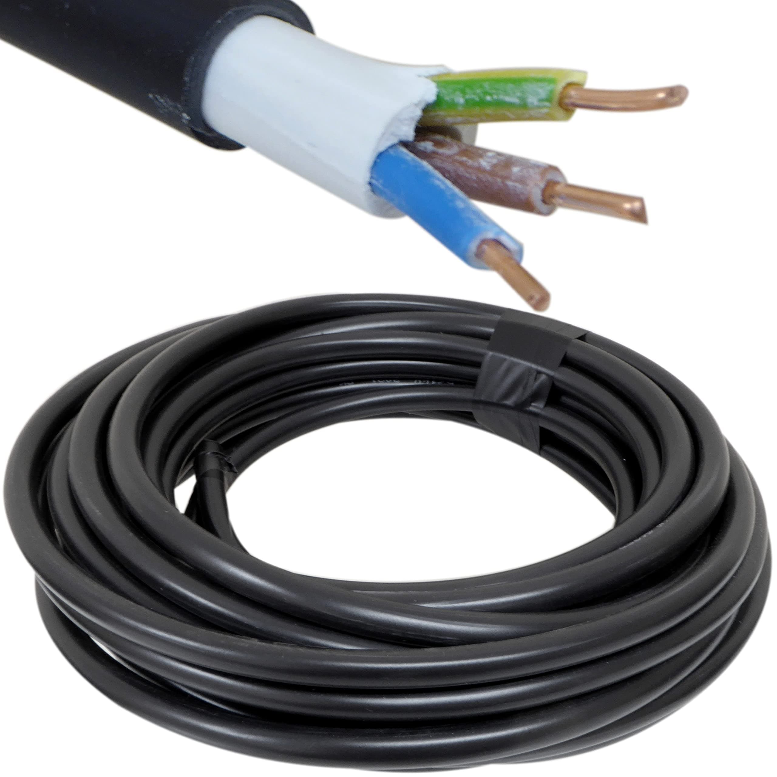 10 Metre 1.5mm 3 Core Outdoor Tuff Cable Ideal for Garden Electrical Lighting Pond Switches - Black Tough Heavy Duty PVC Cable - Solid Copper Cores - Same as Hi-Tuff - CYKY-J 450/750V up to 16A