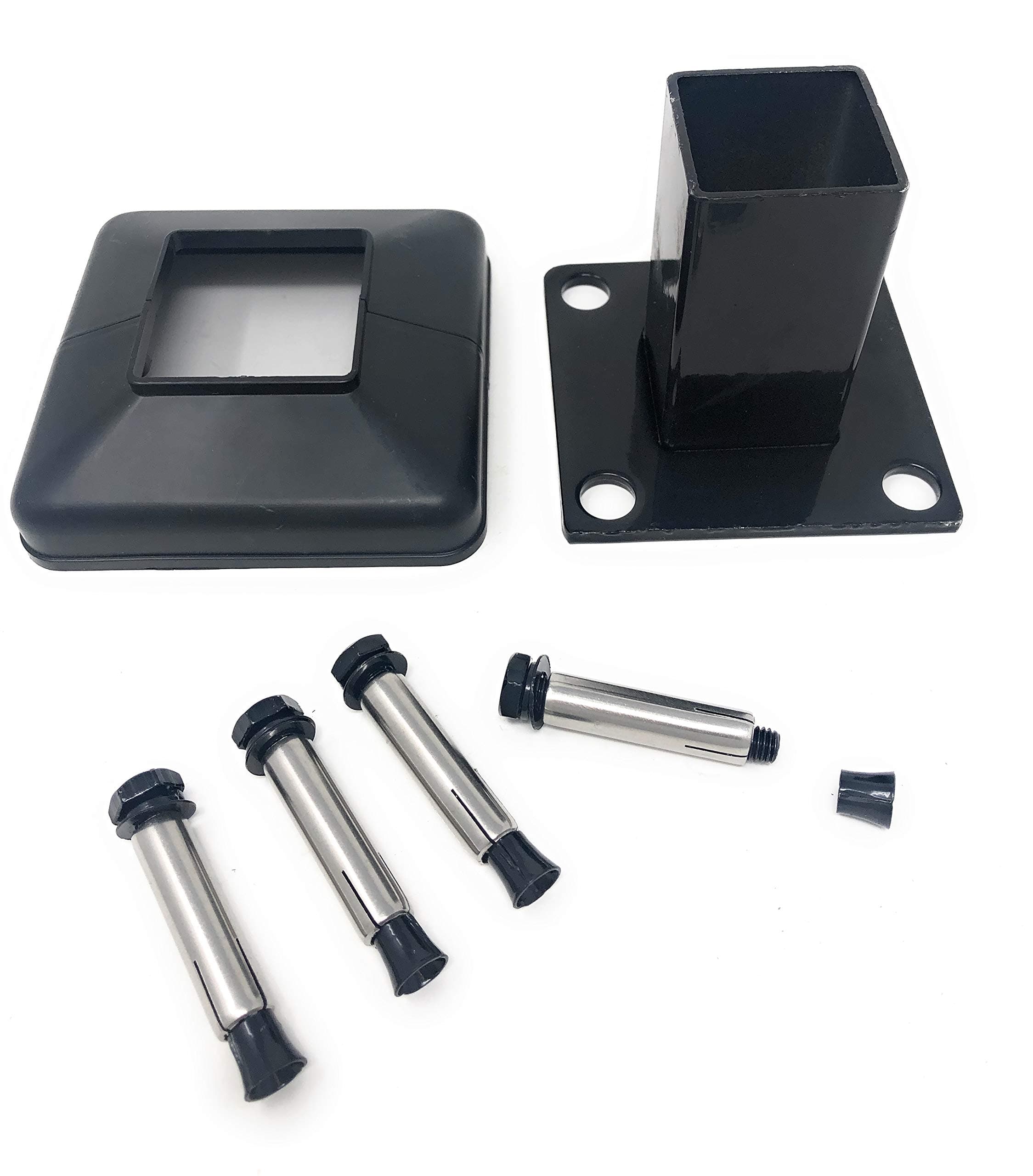 XCEL Fence Metal Flange for 2" Square Post, Included Cover, and 4 PCS of 7/16" X 2-1/2" Anchor Bolts.