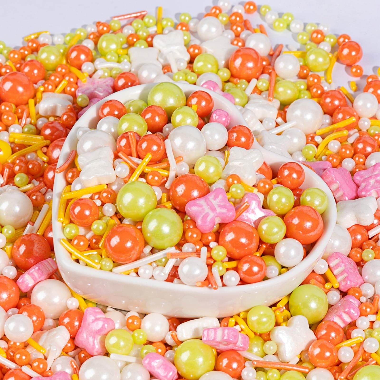 Butterfly Sprinkles,Edible Pearl Sugar Decorating,Spring Colorful Candy Sprinkles Jimmies Mixed,130g/4.58oz,Orange White Pink Edible Cake Decorations,Perfect for Baking,Dessert,Ice Cream,Cookies,Cupcake Toppers,Wedding Party Birthday Easter Supplies