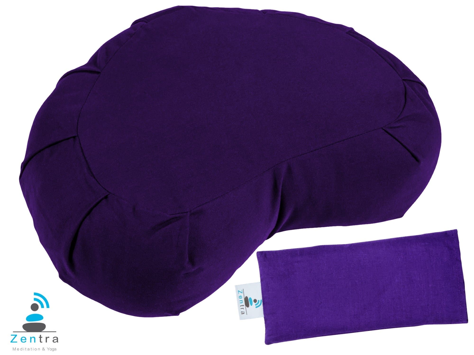 Zentra Crescent Meditation Cushion with Bonus Lavender Scented Eye Pillow | Made from Natural Eco-Friendly Materials (Purple)