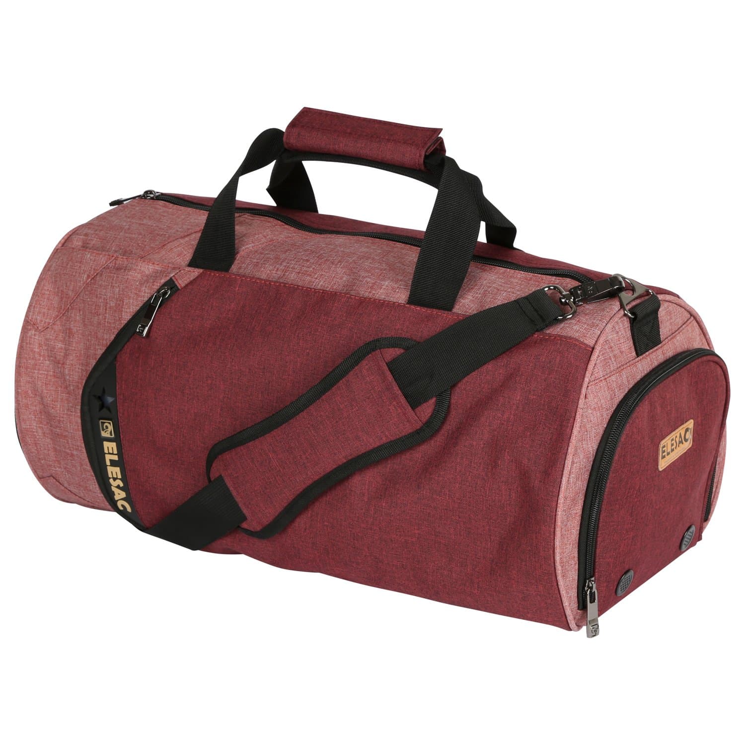 EleSac Canvas Style Round Gym Bag with Shoe Compartment for Men and Women, Sports Travel Duffel (Red-Pink Medium)