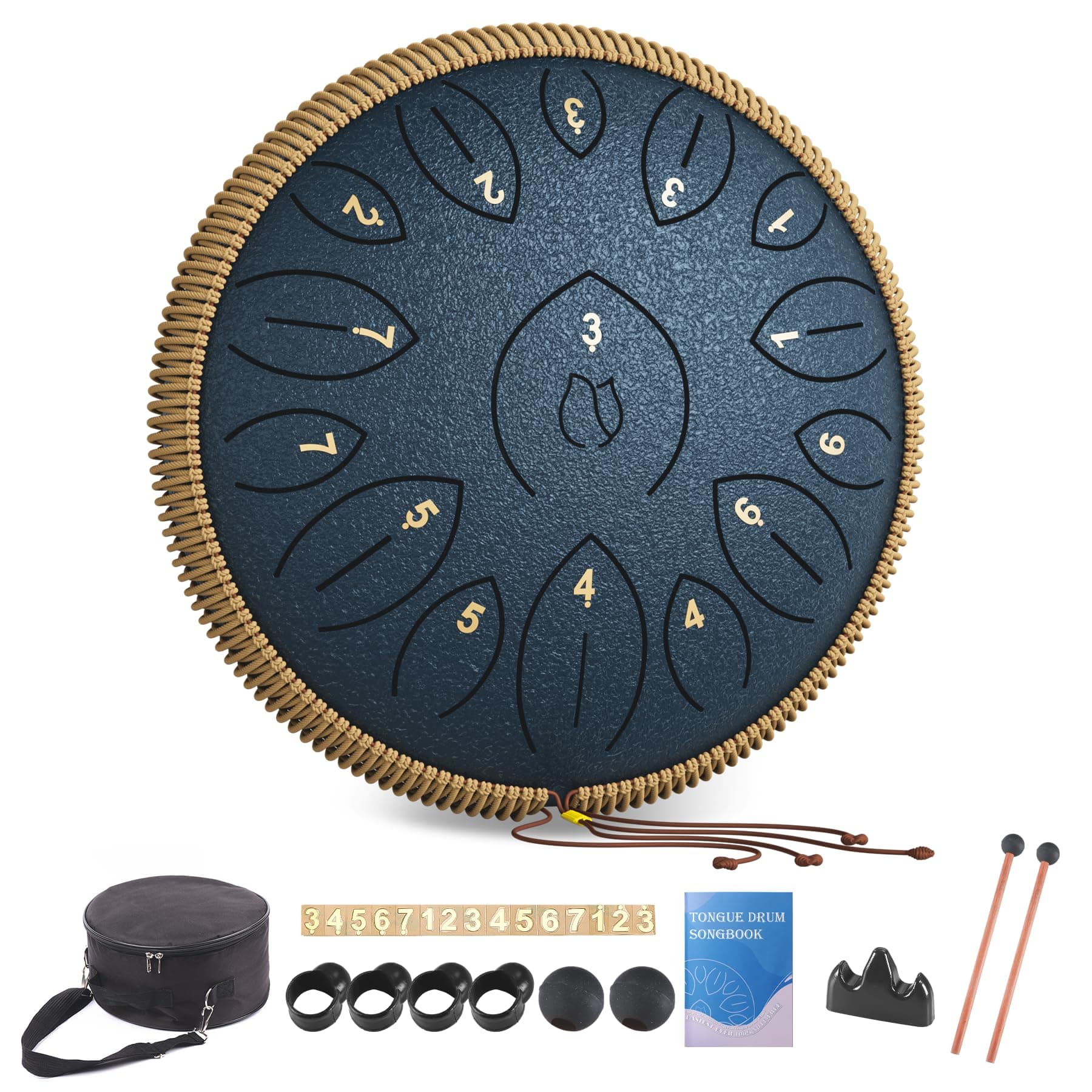 Steel Tongue Drum 12 Inch 15 Notes, Steel Drums Instruments for Kids Adults, Hand Pan Drum with Music Book, Drum Mallets and Carry Bag, Handpan C Major, Navy Blue