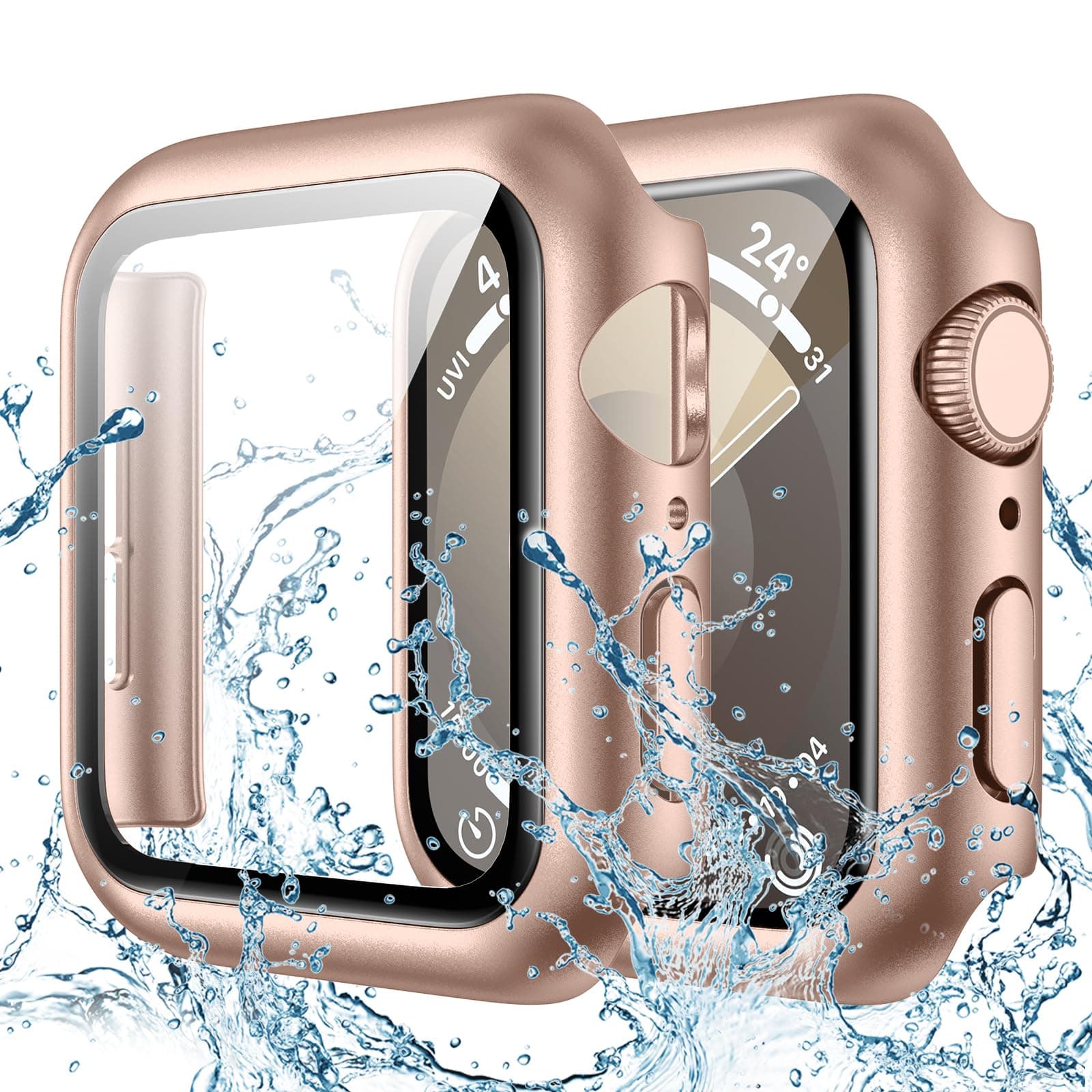 Goton Waterproof Case for Apple Watch Screen Protector 44mm SE 3/2/1,Series 6/5/4, Hard Bumper with Tempered Glass for iWatch Cover 44 mm