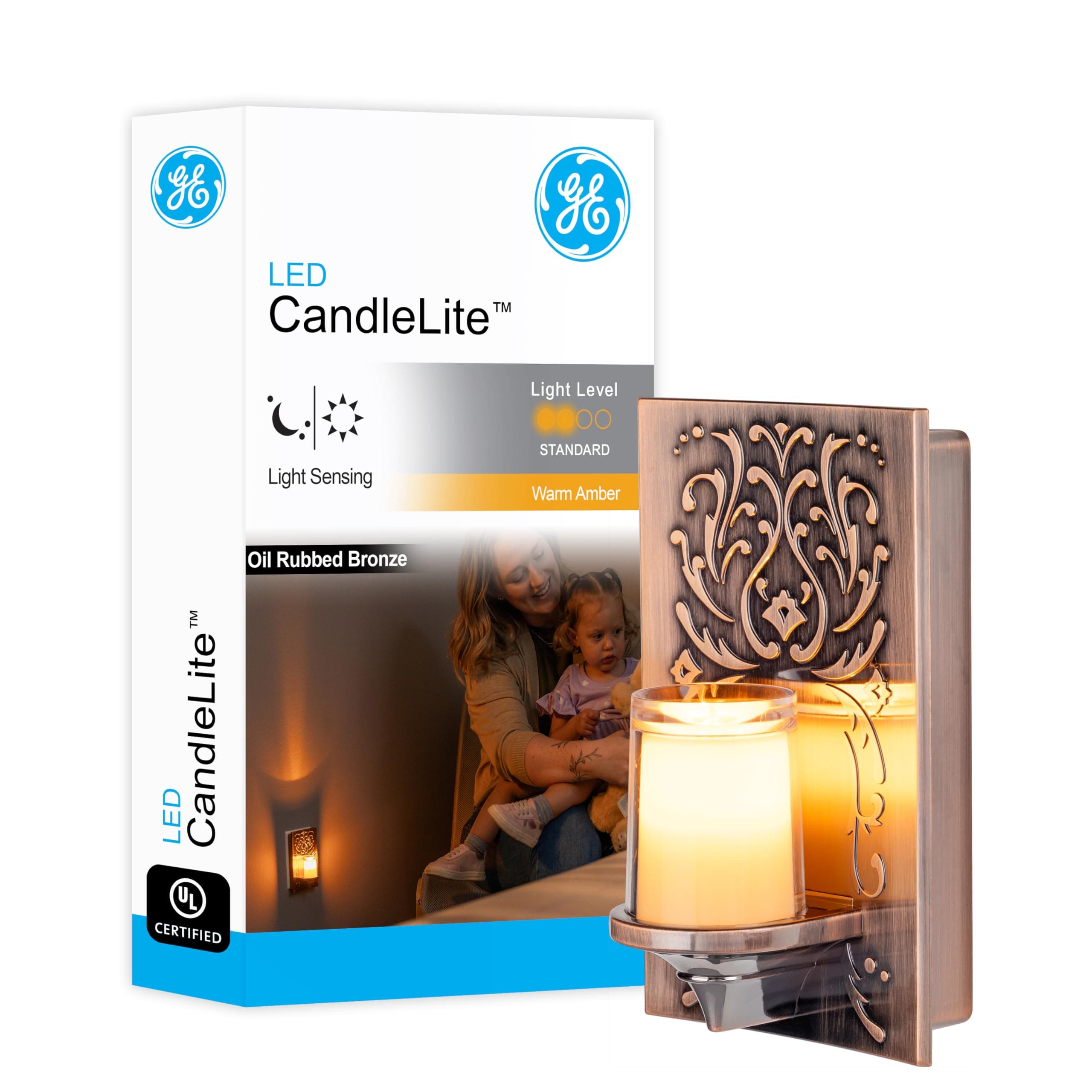 LED CandleLite Night Light, Plug-in, Dusk to Dawn Sensor, Flameless Candle, Sunset Light, Home Decor, LED Lights for Bedroom, Bathroom, Kitchen, Oil-Rubbed Bronze, 11258