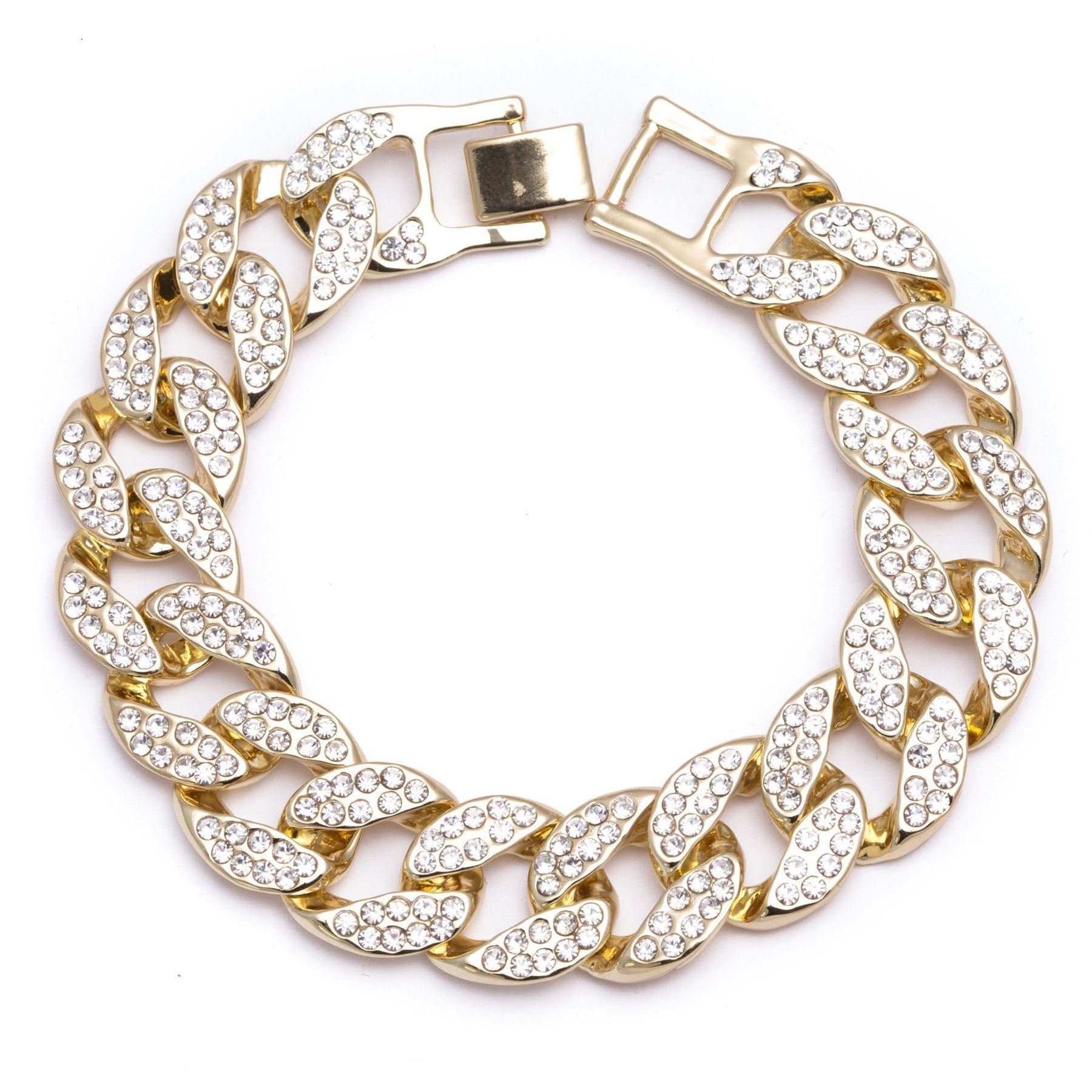 Bling King Gold Plated Chunky Cuban Link Bracelet with Bling 2 Rows
